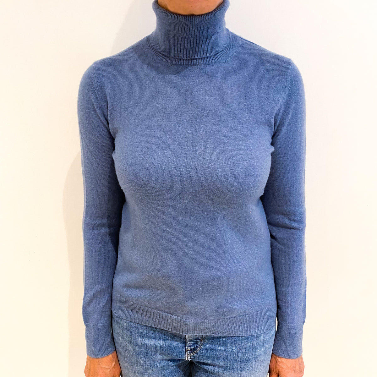 Denim Blue Cashmere Polo Neck Jumper Medium