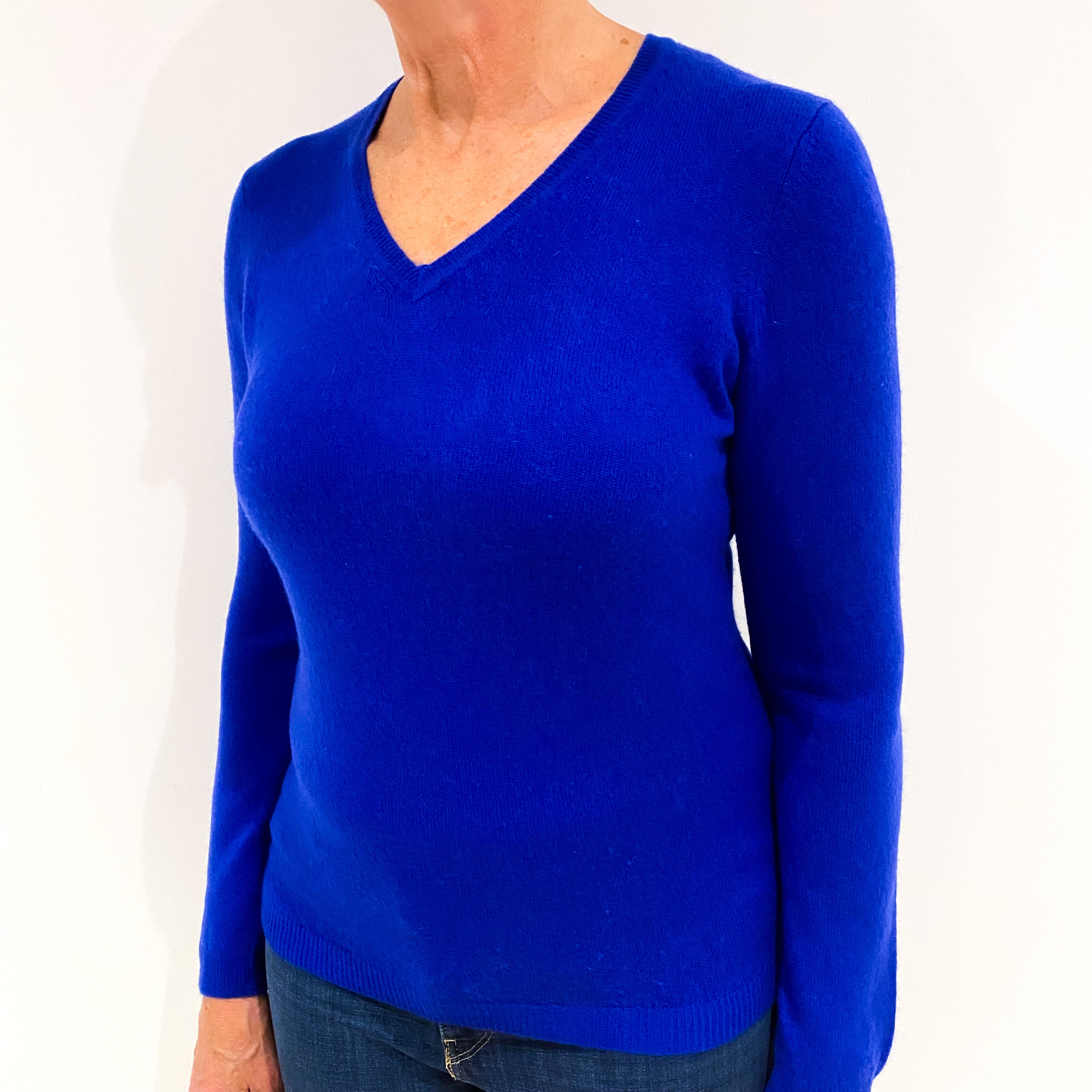 Cobalt Blue Cashmere V-Neck Jumper Medium