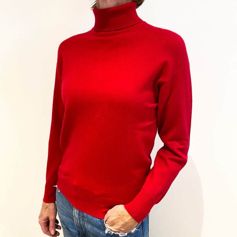 Scottish Scarlet Red Cashmere Polo Neck Jumper Small