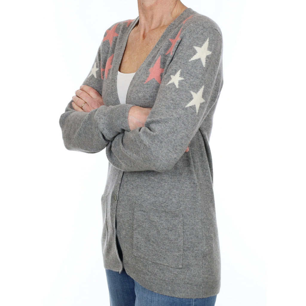 Chinti and Parker Ash Grey Star Cashmere V Neck Cardigan Small