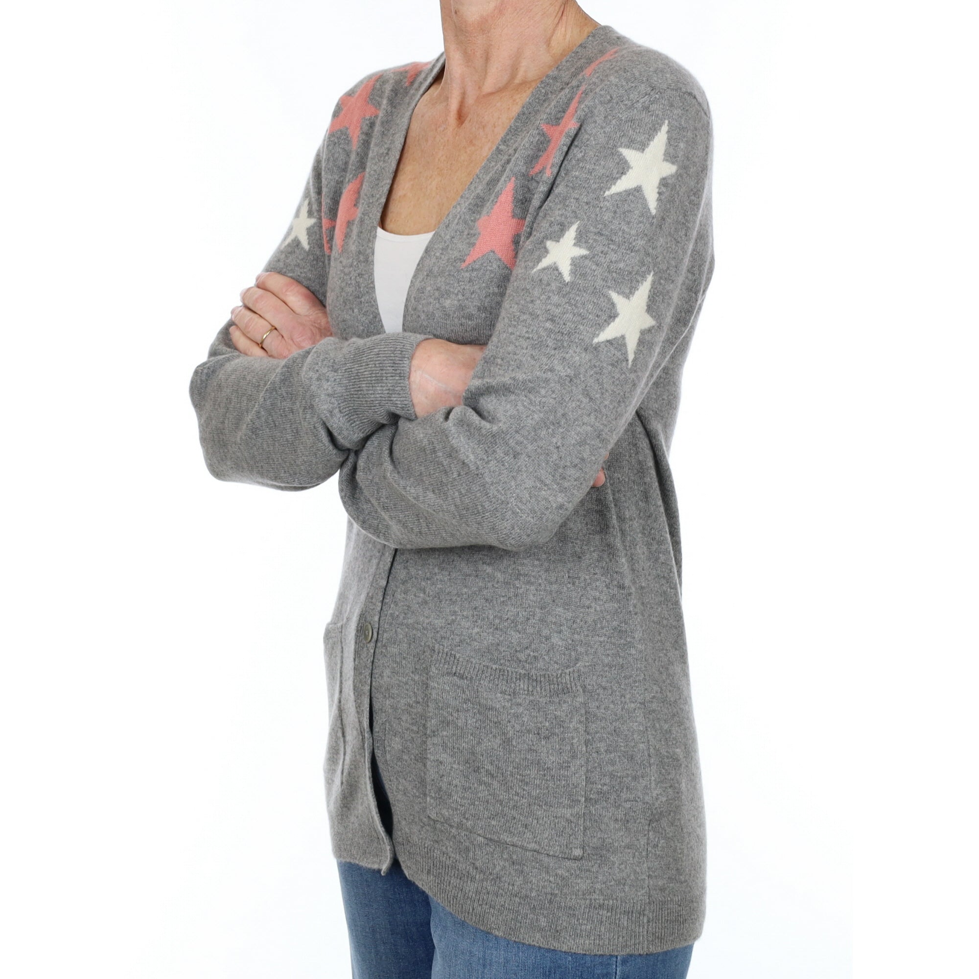 Chinti and Parker Ash Grey Star Cashmere V Neck Cardigan Small