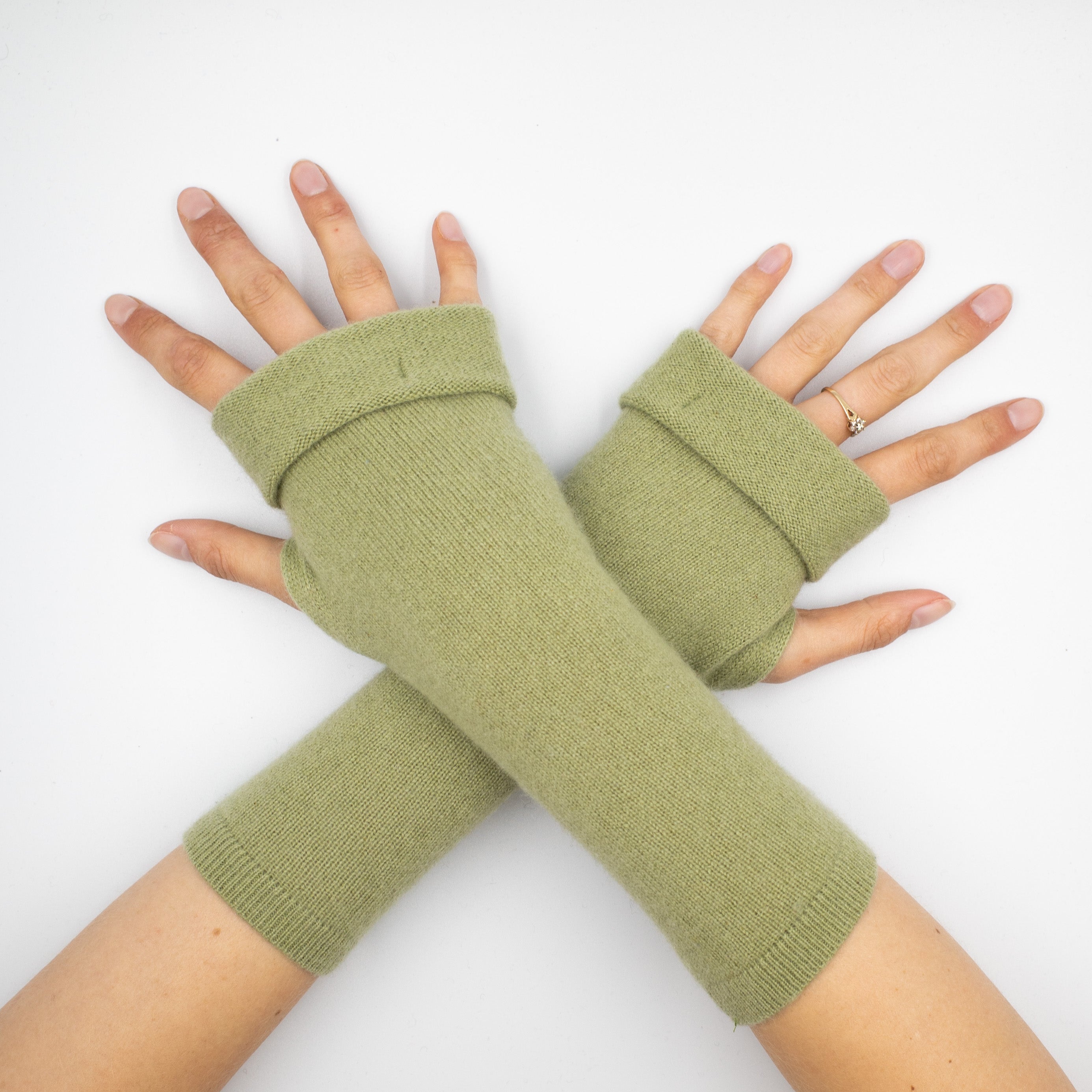 Pale Sage Green Fingerless Gloves