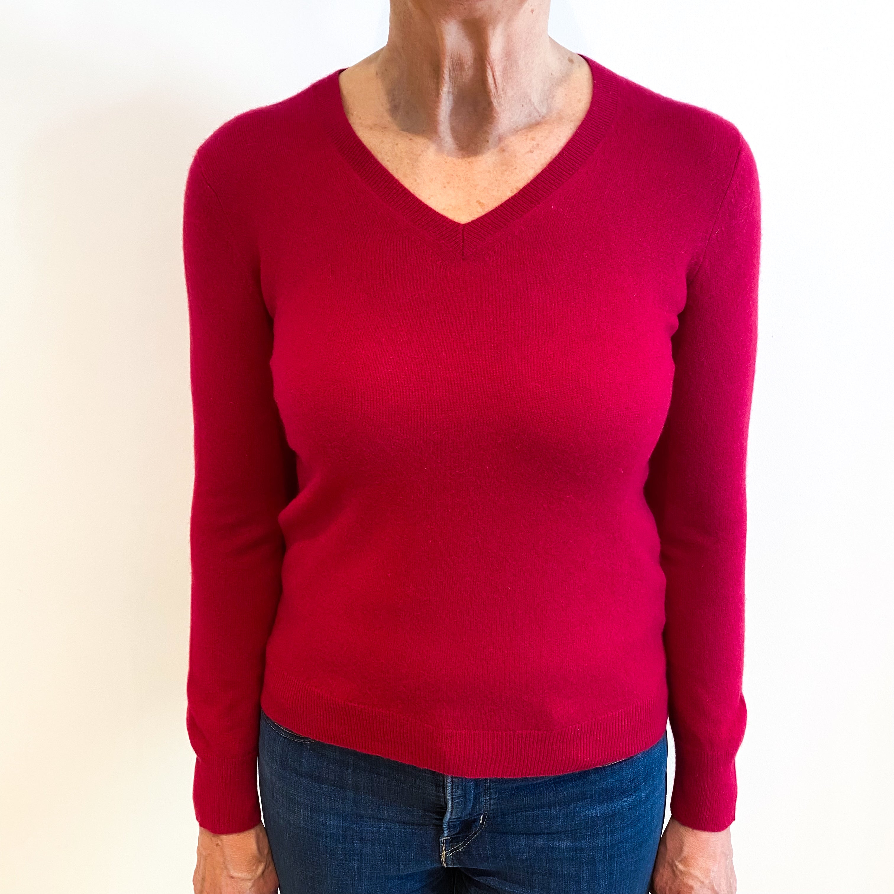 Cherry Pink Cashmere V Neck Jumper Medium