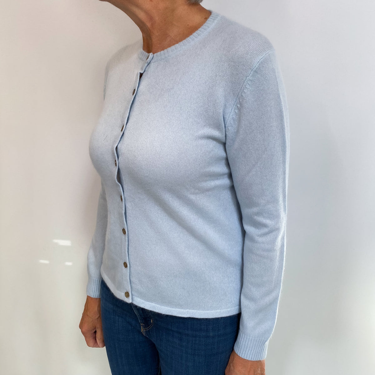 Powder Blue Cashmere Crew Neck Cardigan Medium