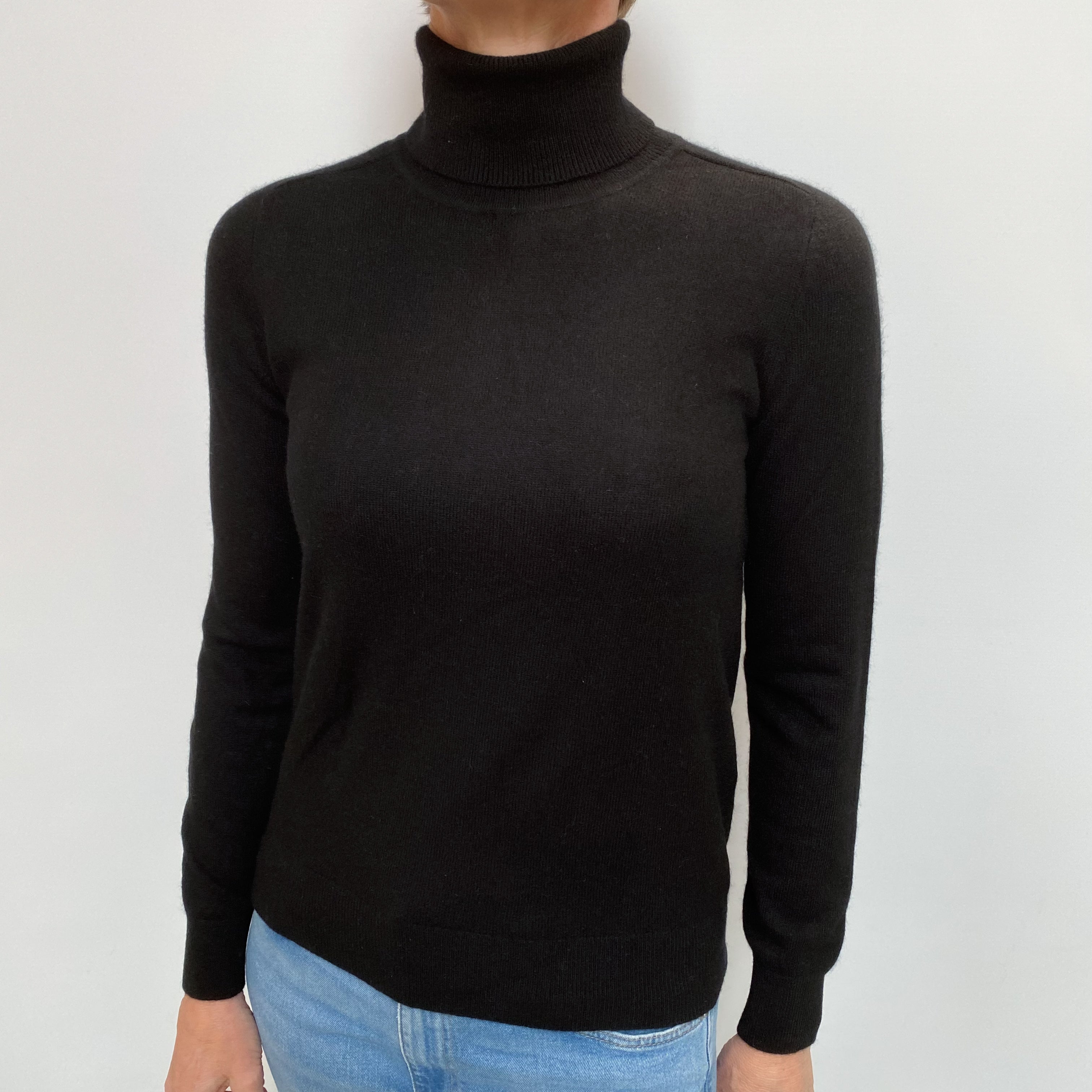 Black Cashmere Polo Neck Jumper Small
