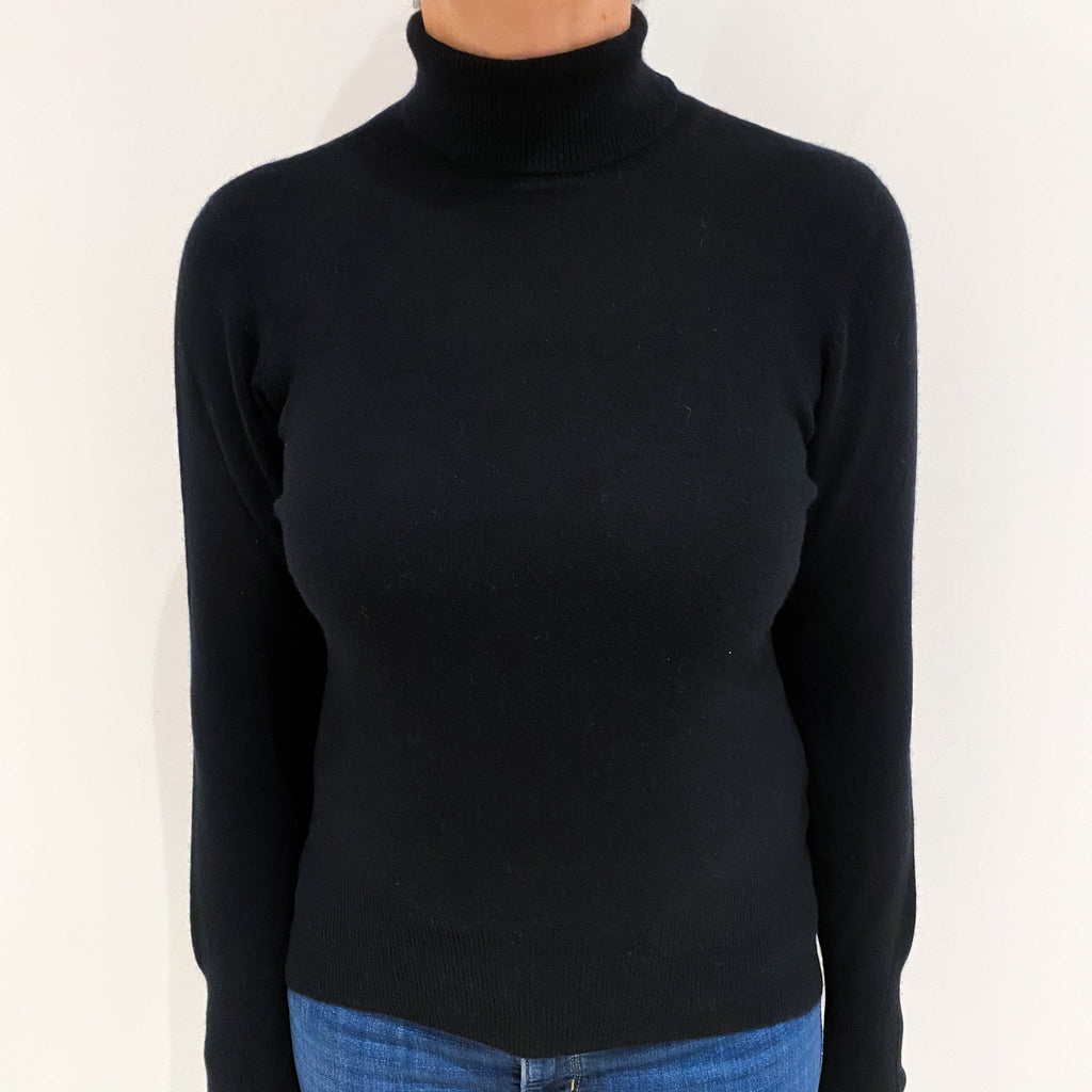 Black Cashmere Polo Neck Jumper Medium