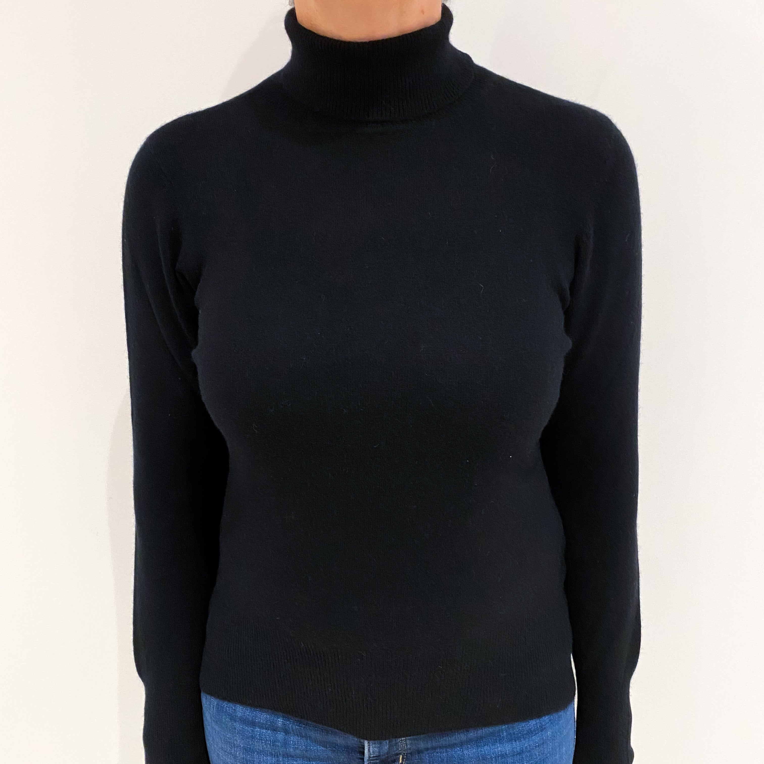 Black Cashmere Polo Neck Jumper Medium