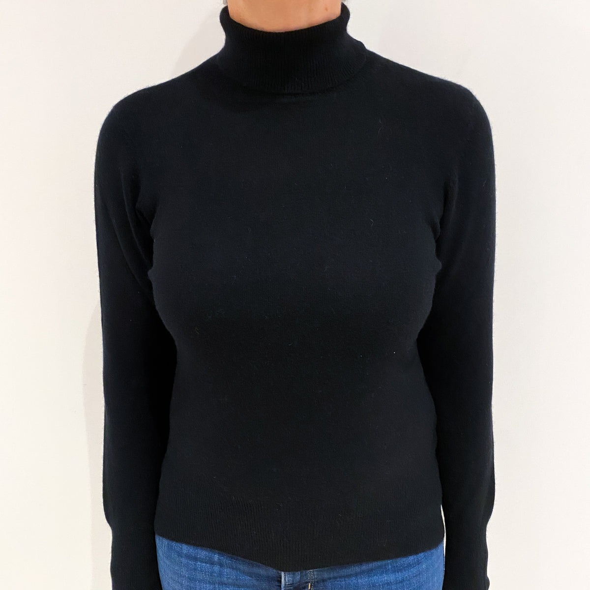 Black Cashmere Polo Neck Jumper Medium