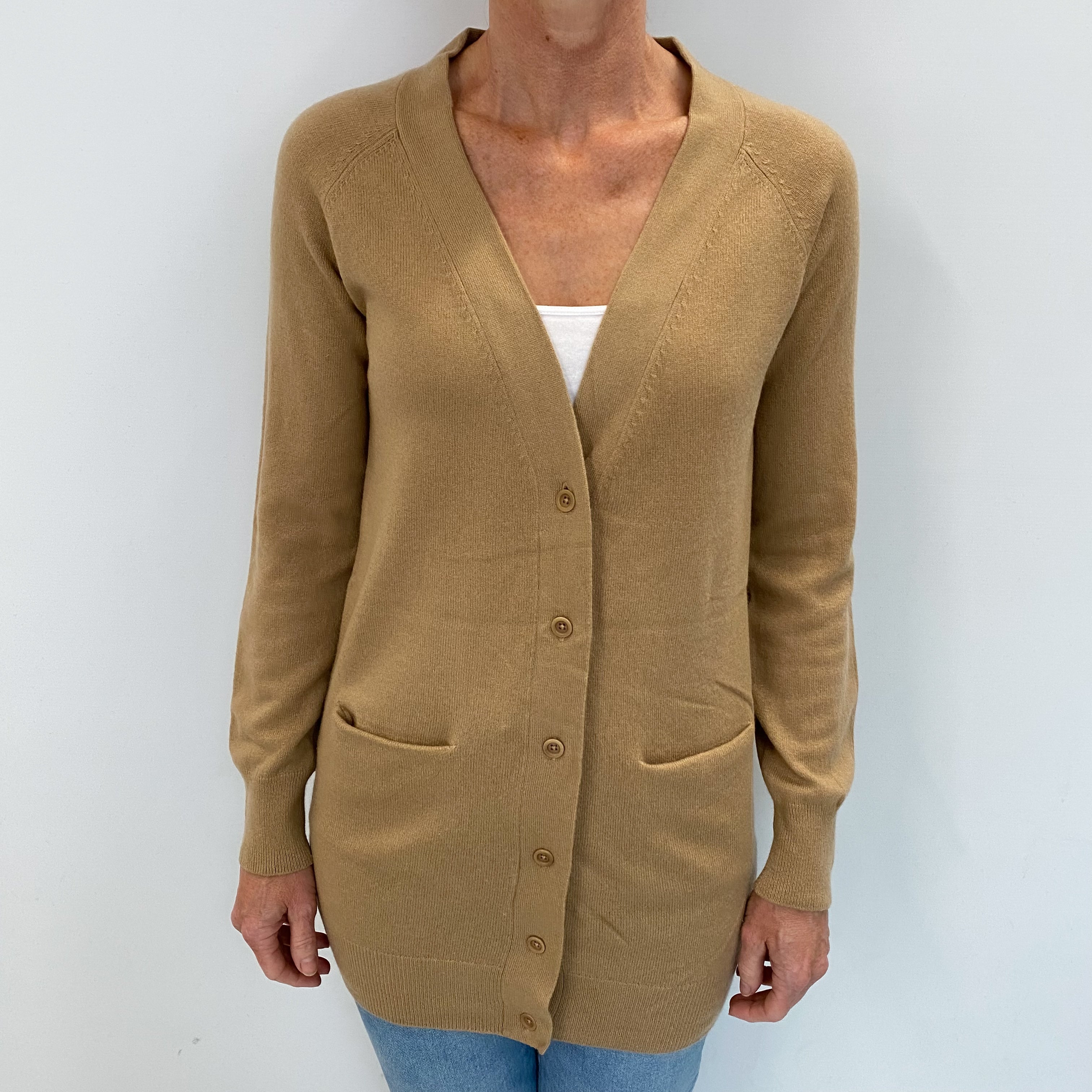 Camel Brown Cashmere V Neck Cardigan Small