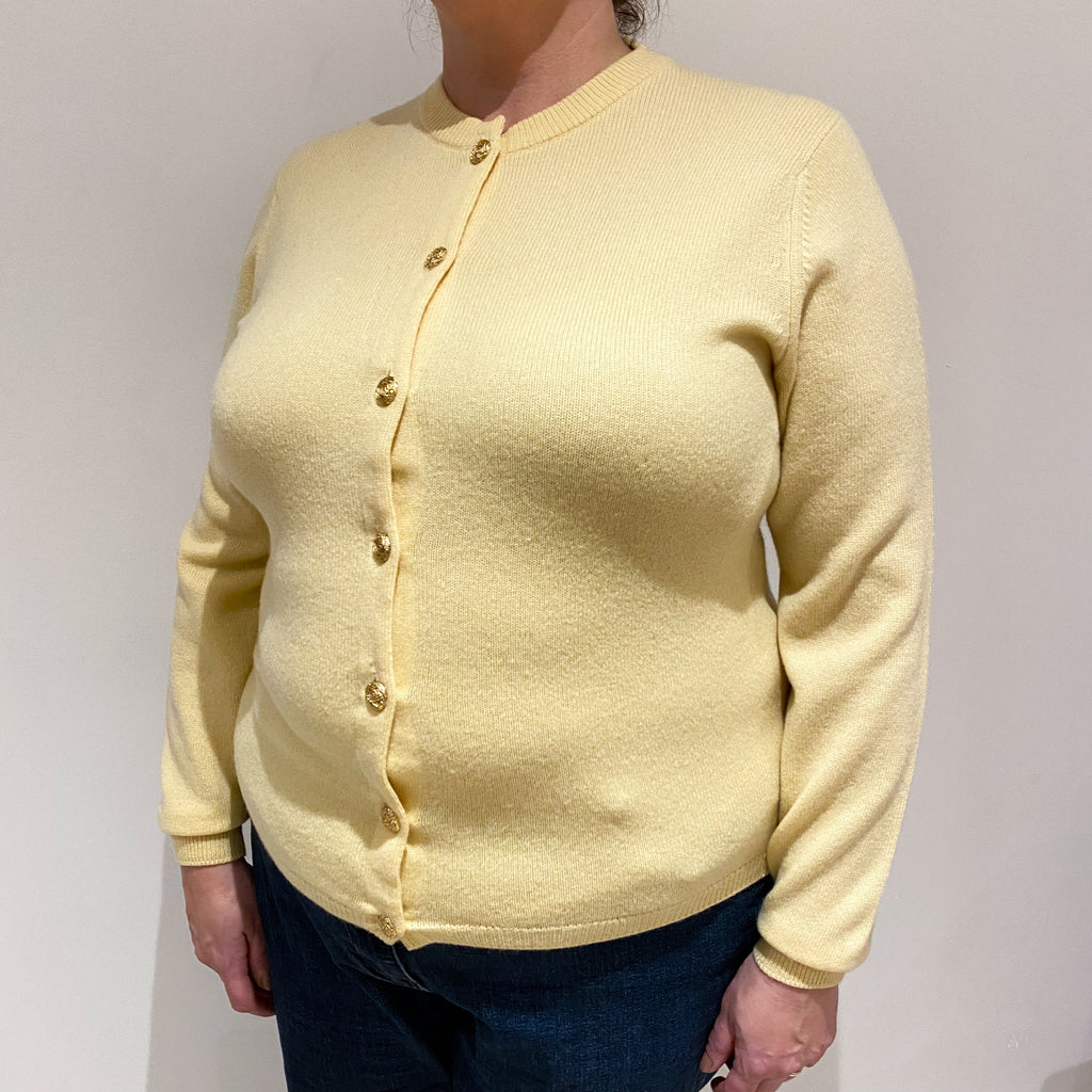 Vintage Pringle Custard Yellow Heavy Knit Cashmere Crew Cardigan Extra Large