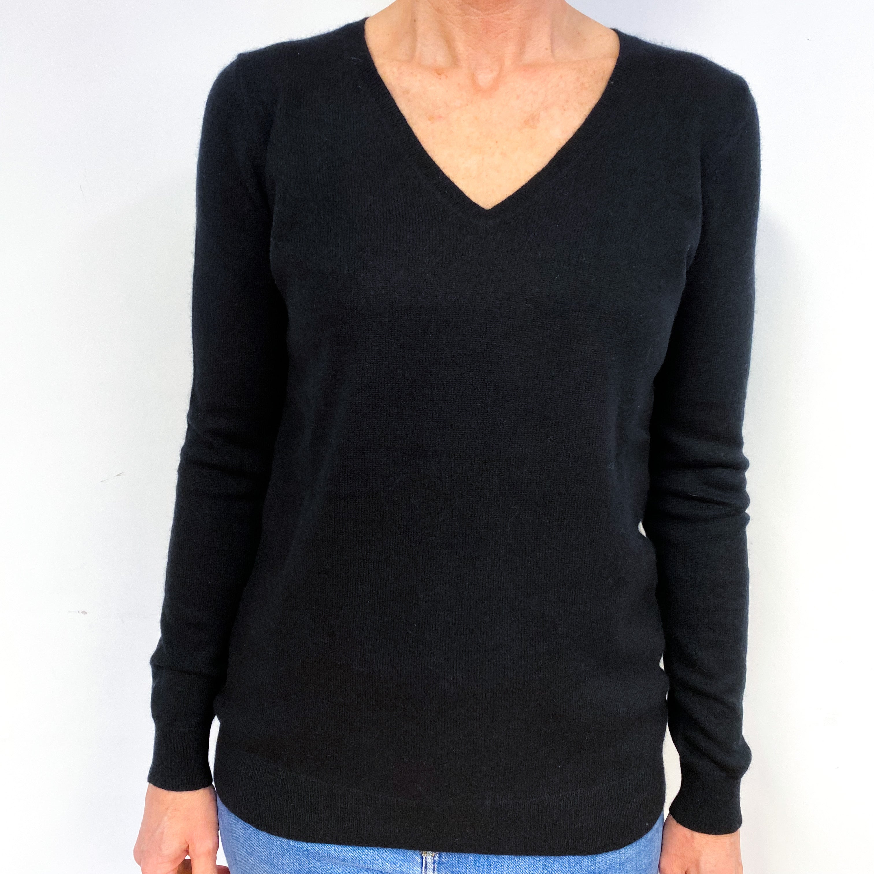 Black Cashmere V-Neck Jumper Medium