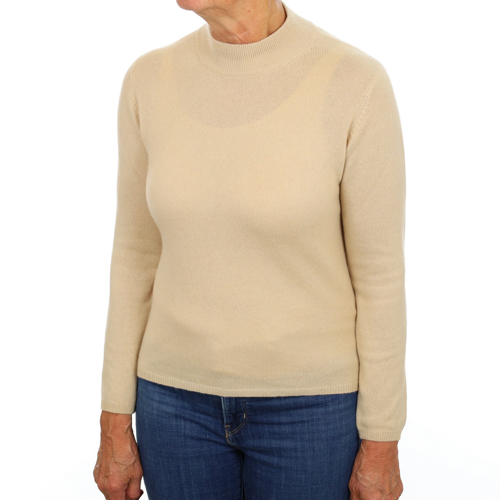 Sand Beige Cashmere Turtle Neck Jumper Medium