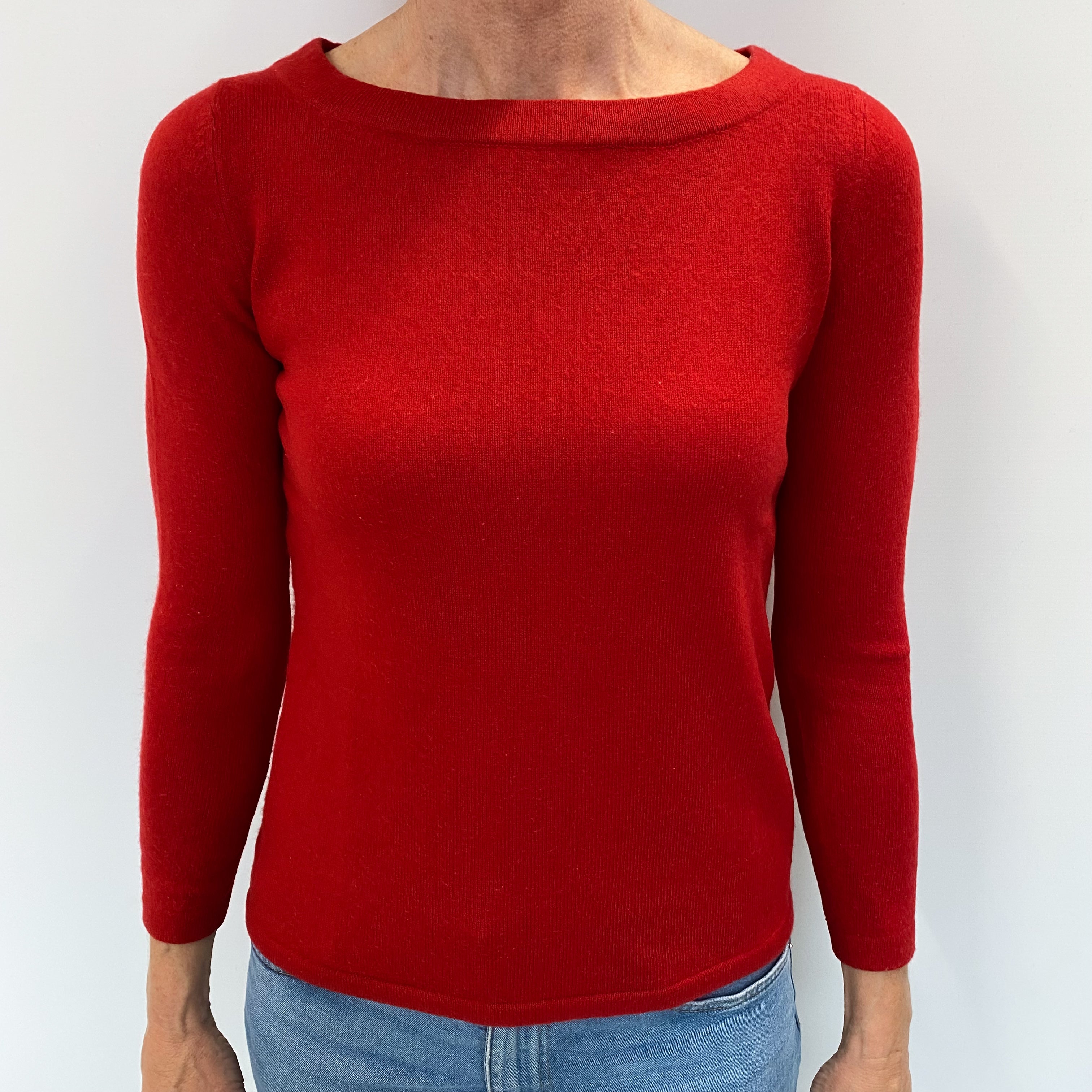 Post Box Red Cashmere Boat Neck Jumper Small