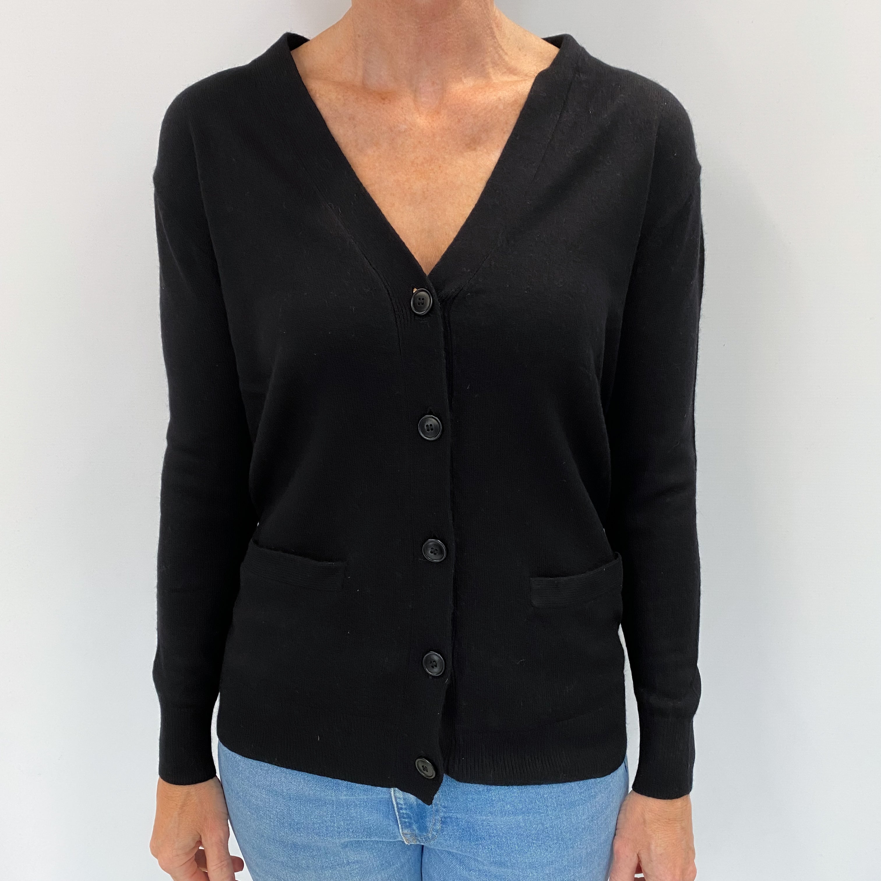 Black Cashmere V Neck Cardigan Small
