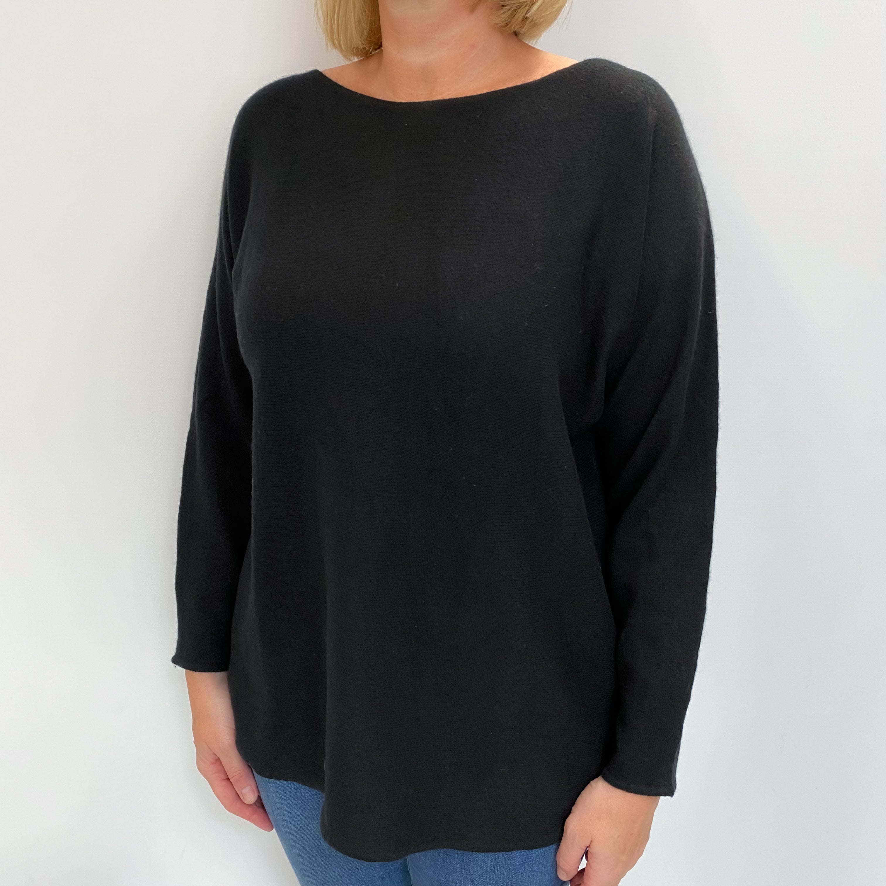 Black Cashmere Slash Neck Jumper Large