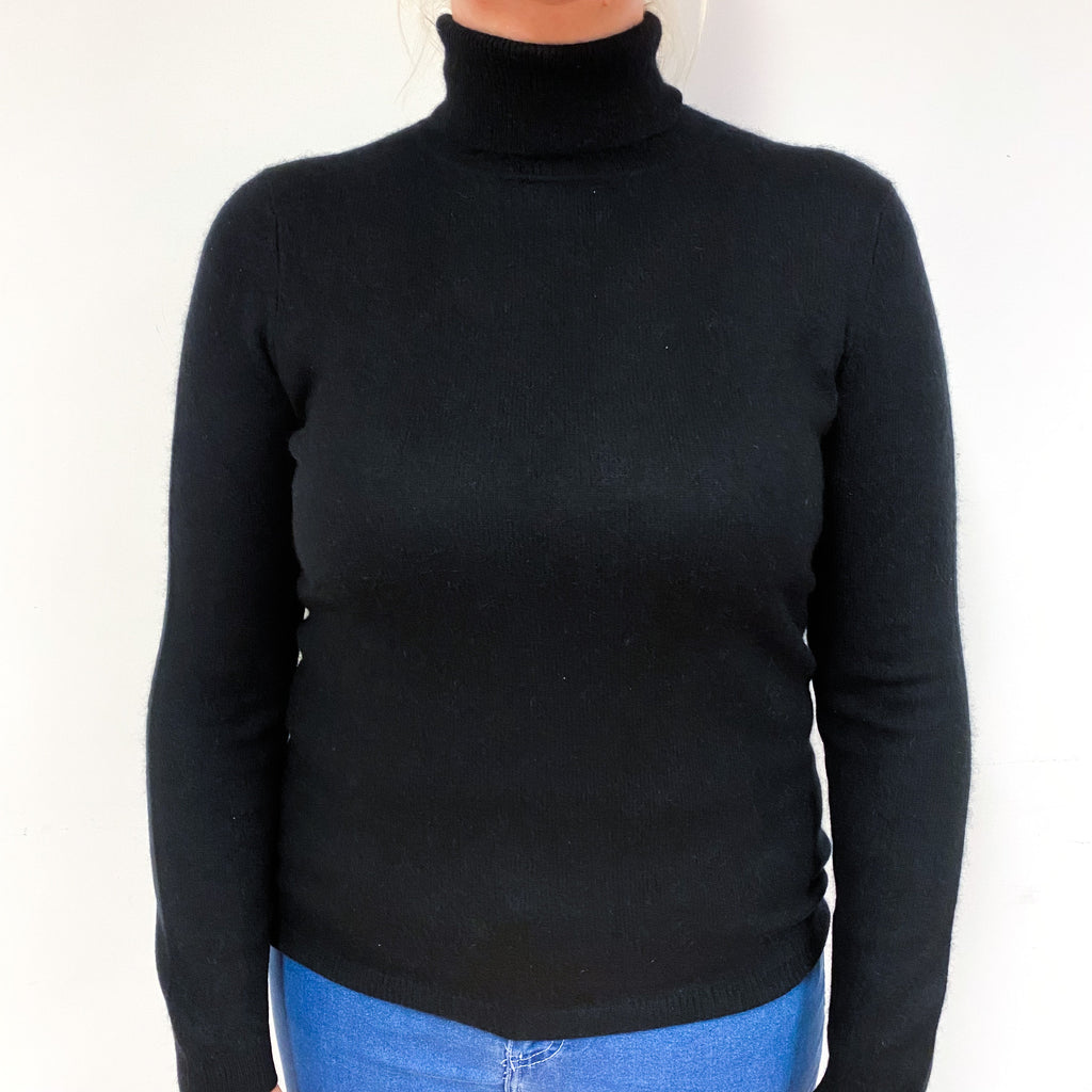 Black Cashmere Polo Neck Jumper Large