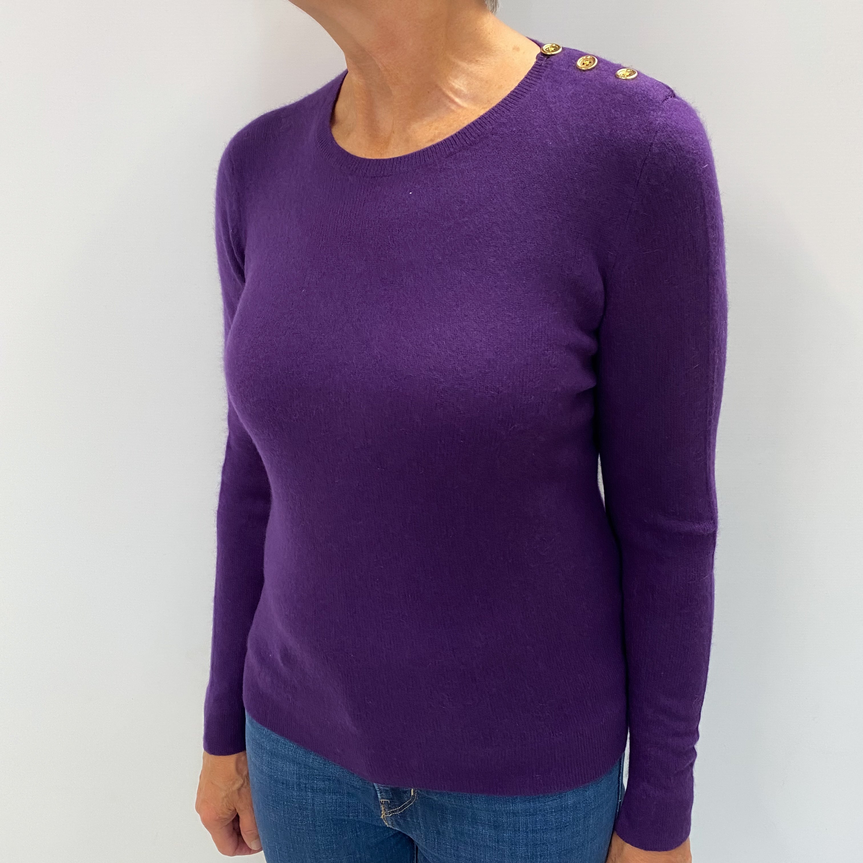 Pansy Purple Cashmere Crew Neck Jumper Medium