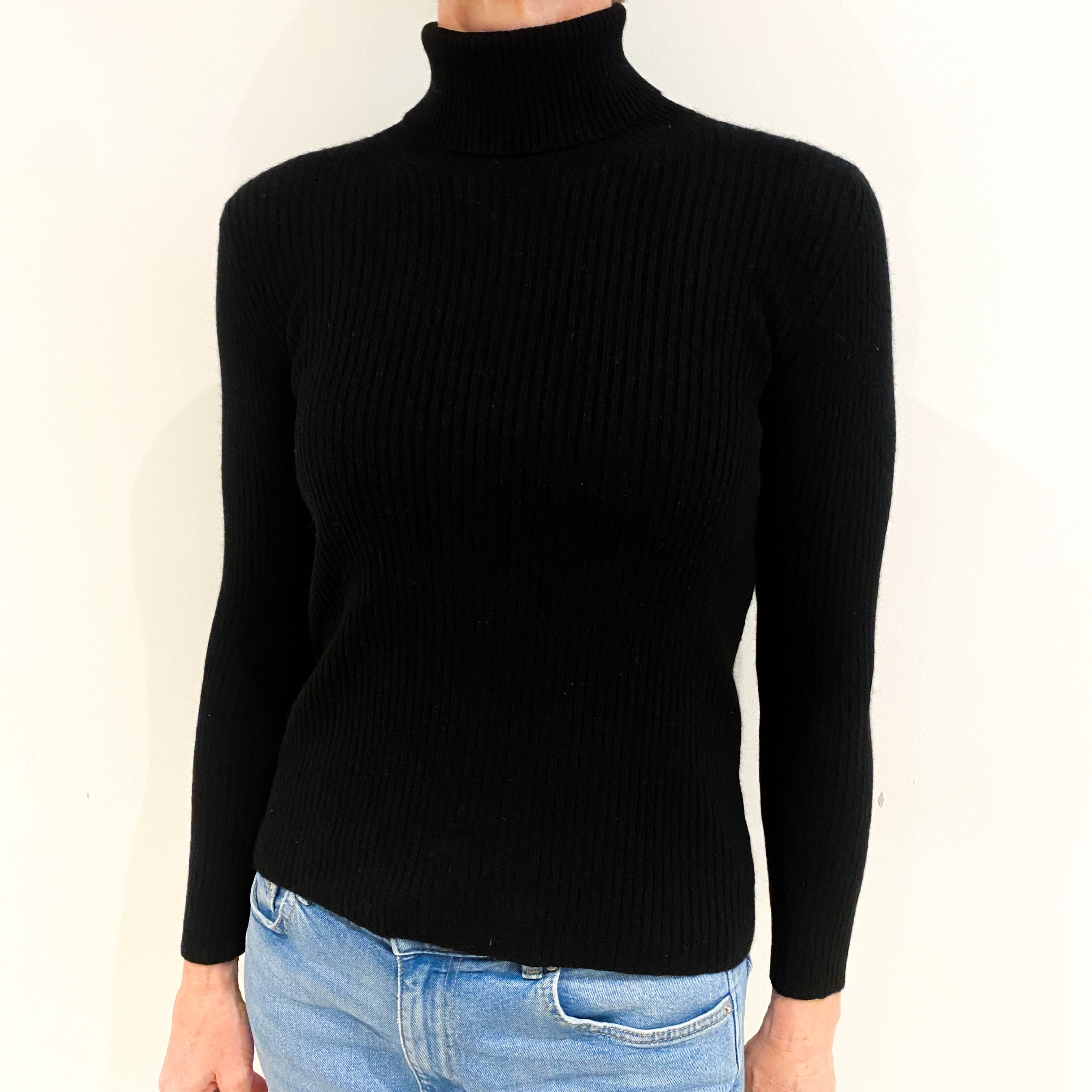 Black Cashmere Polo Neck Jumper Small