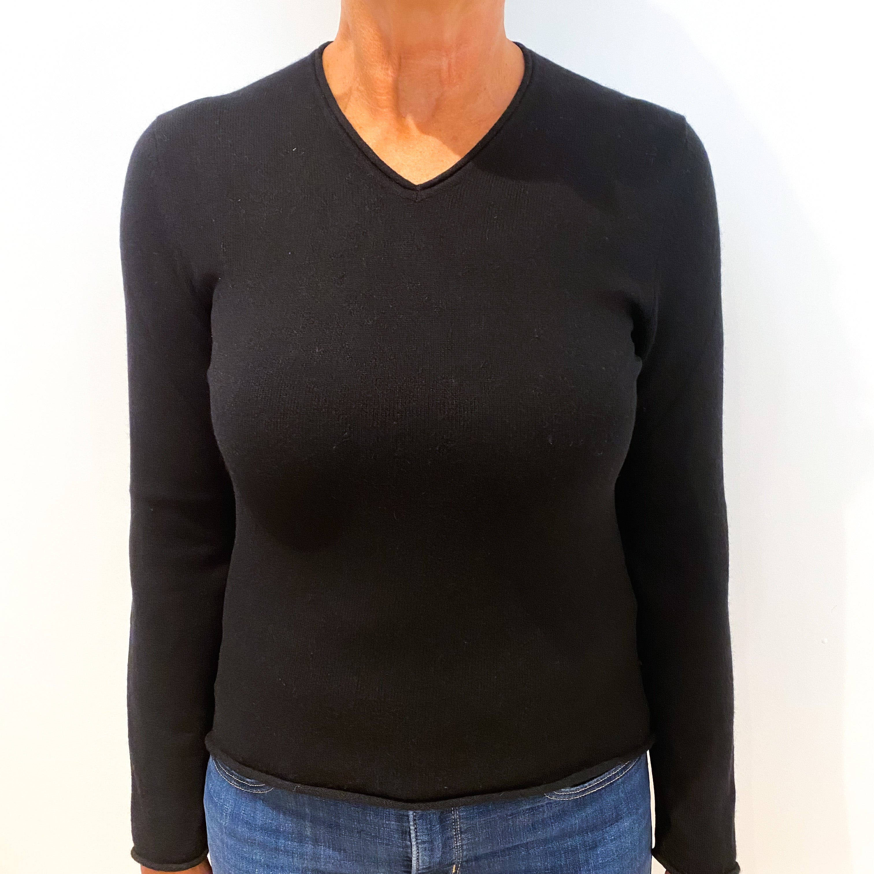 Black Cashmere V-Neck Jumper Medium