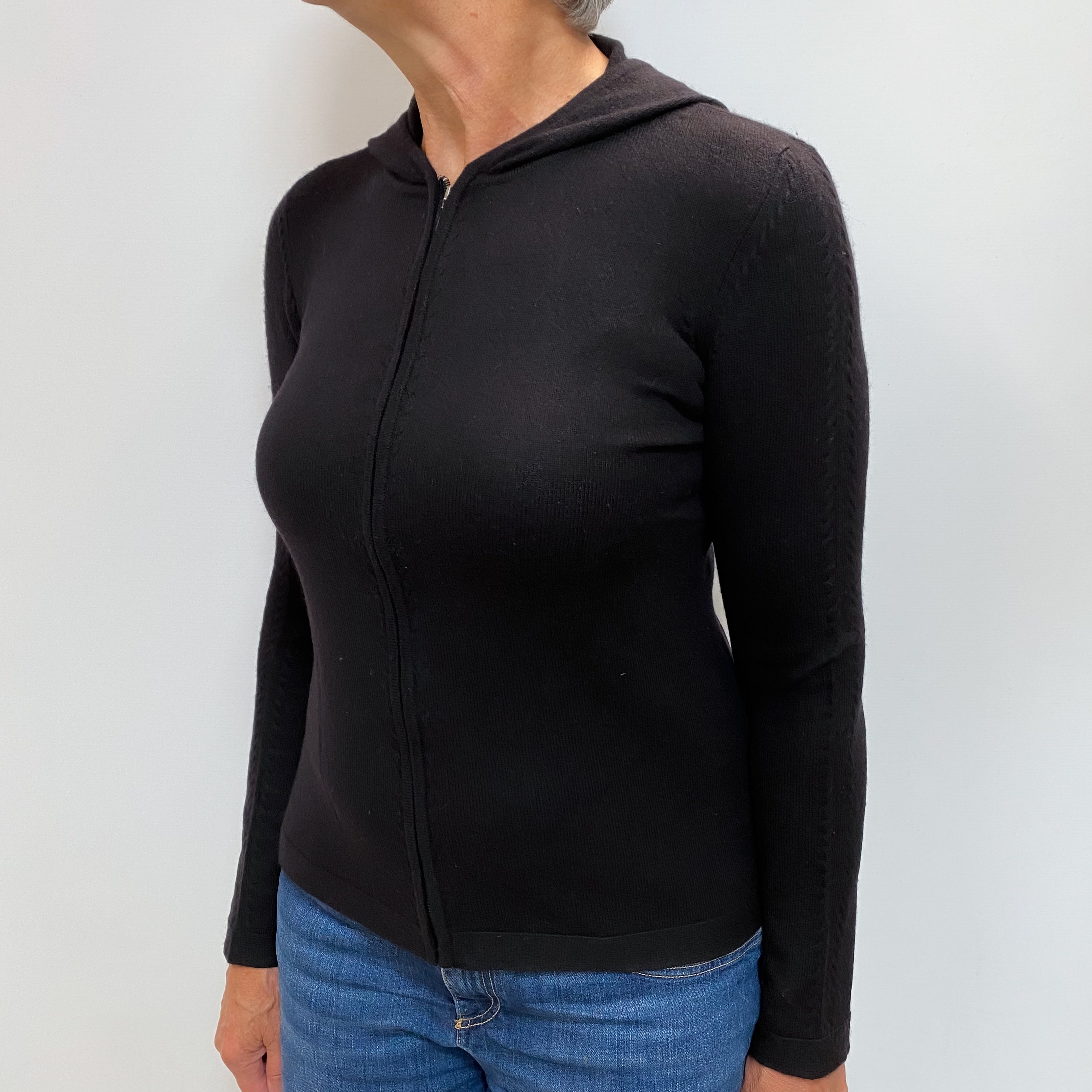 Black Cashmere Zip Up Hoodie Medium