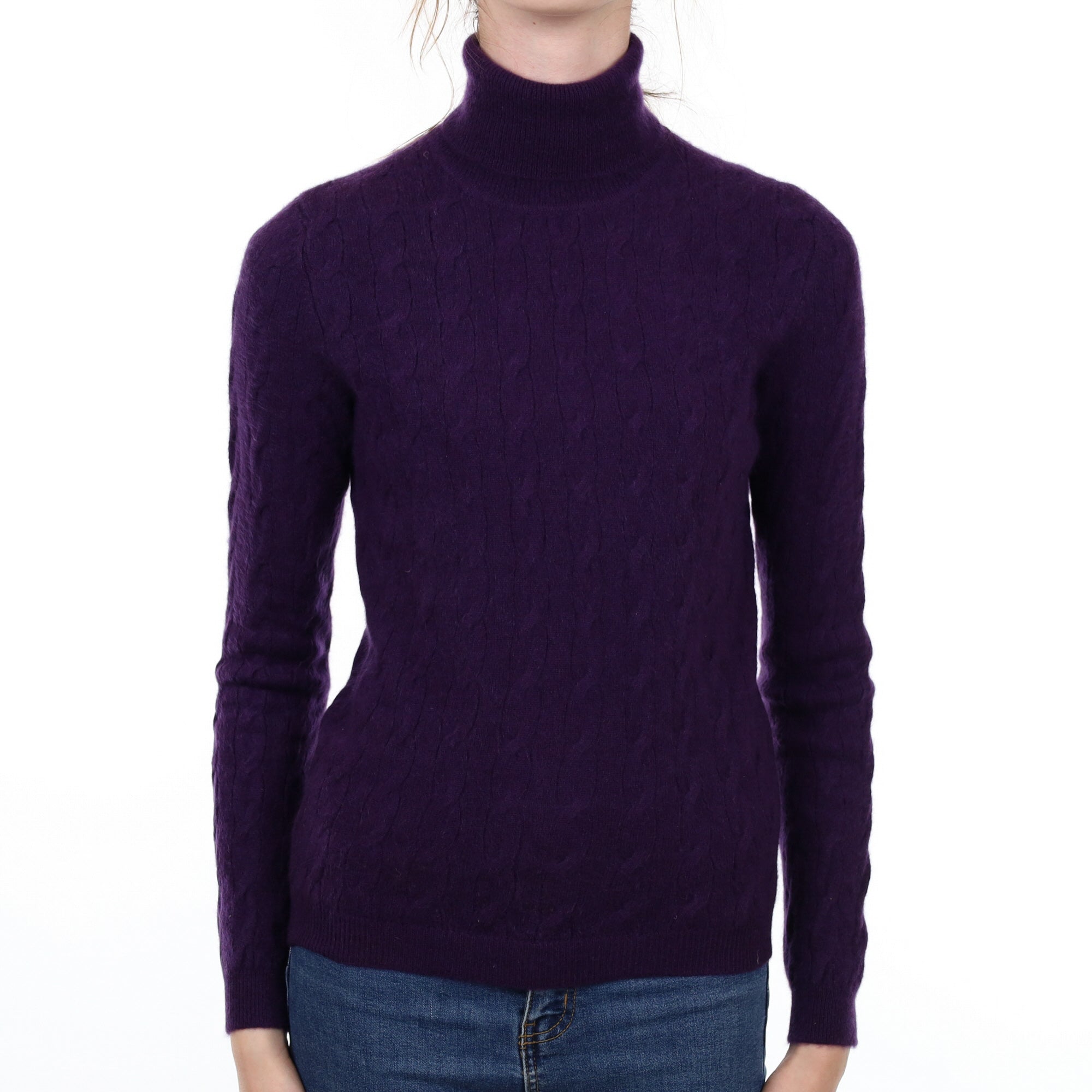 Grape Purple Cashmere Polo Neck Jumper Extra Small