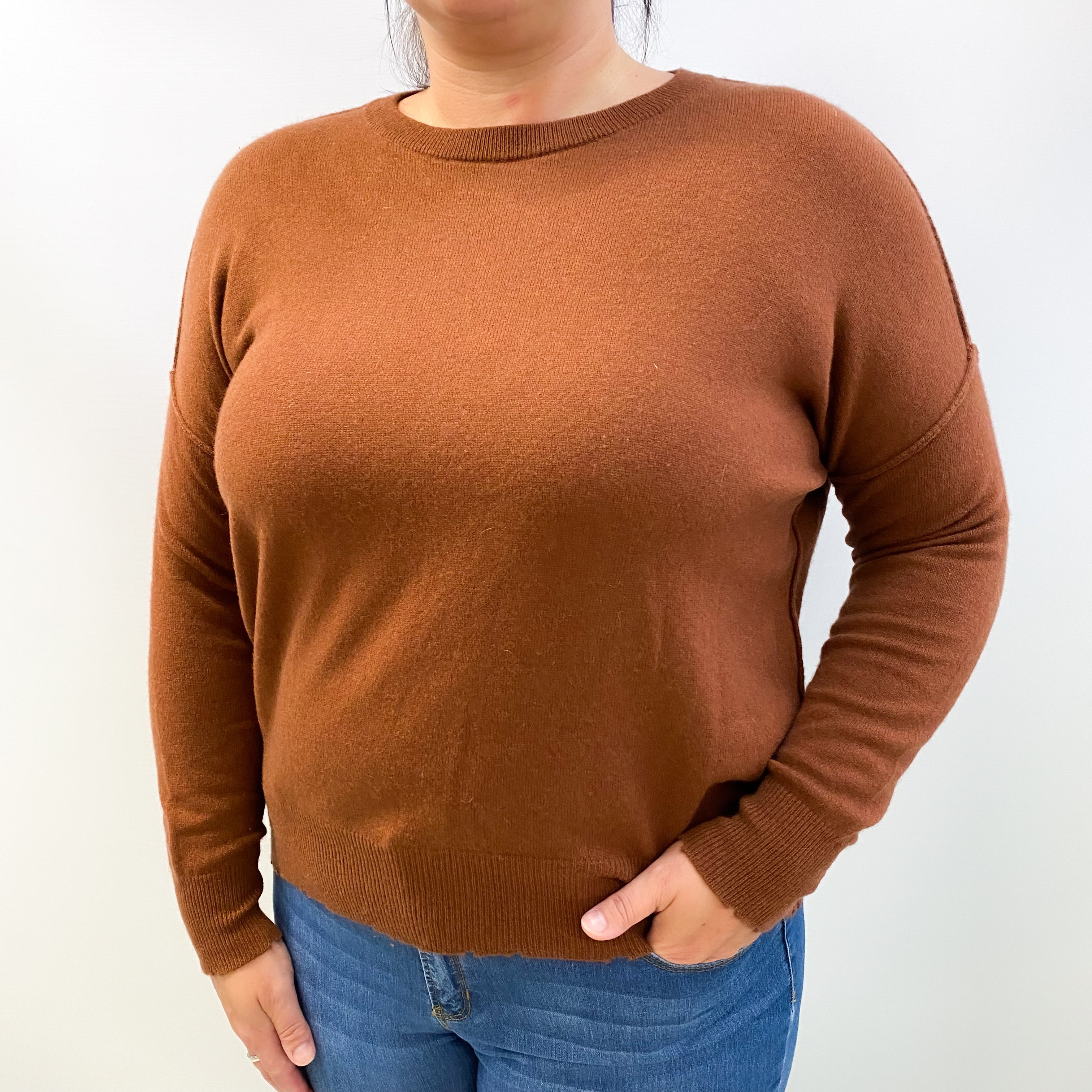 Chestnut Brown Cashmere Crew Neck Jumper Large