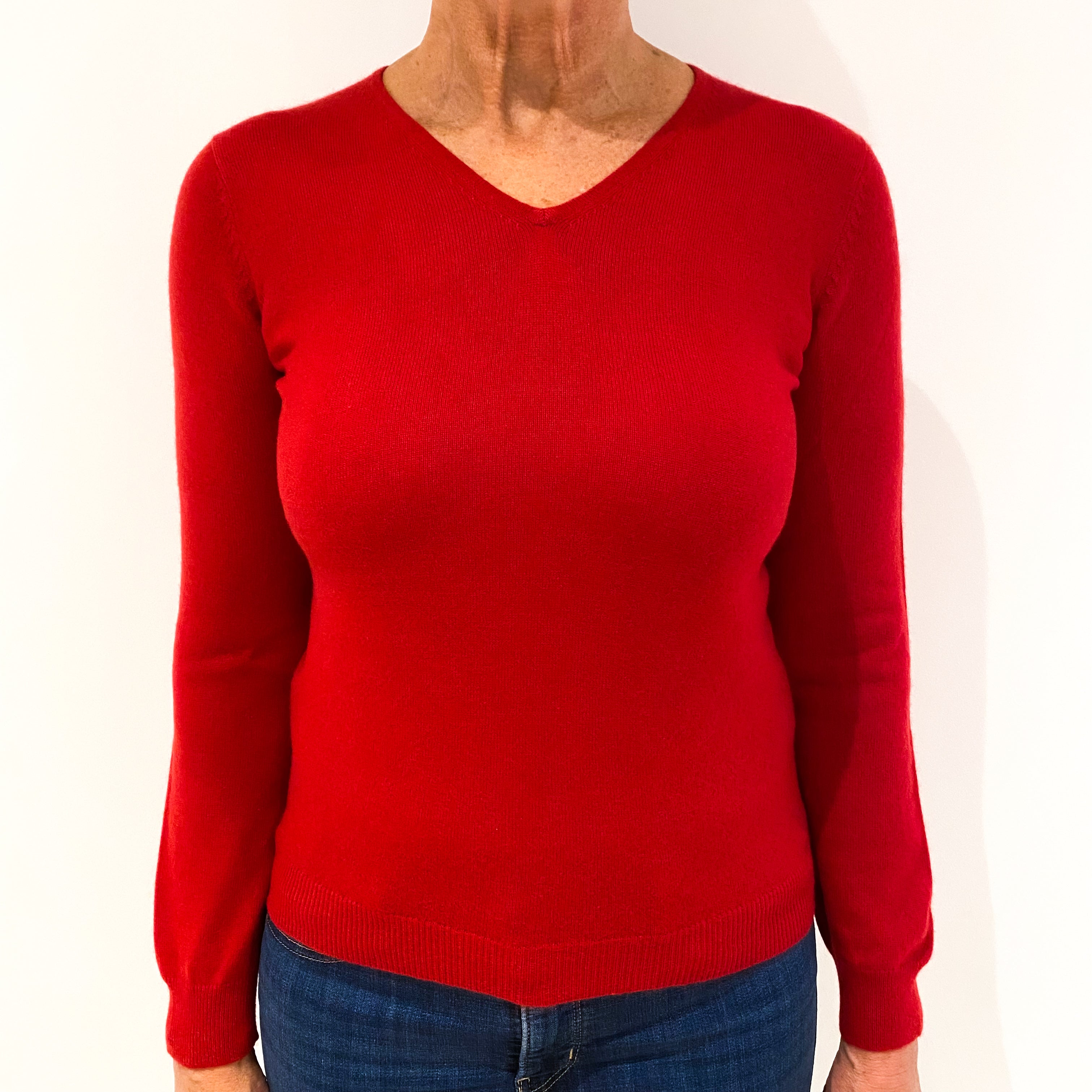 Scarlet Red Cashmere V-Neck Jumper Medium