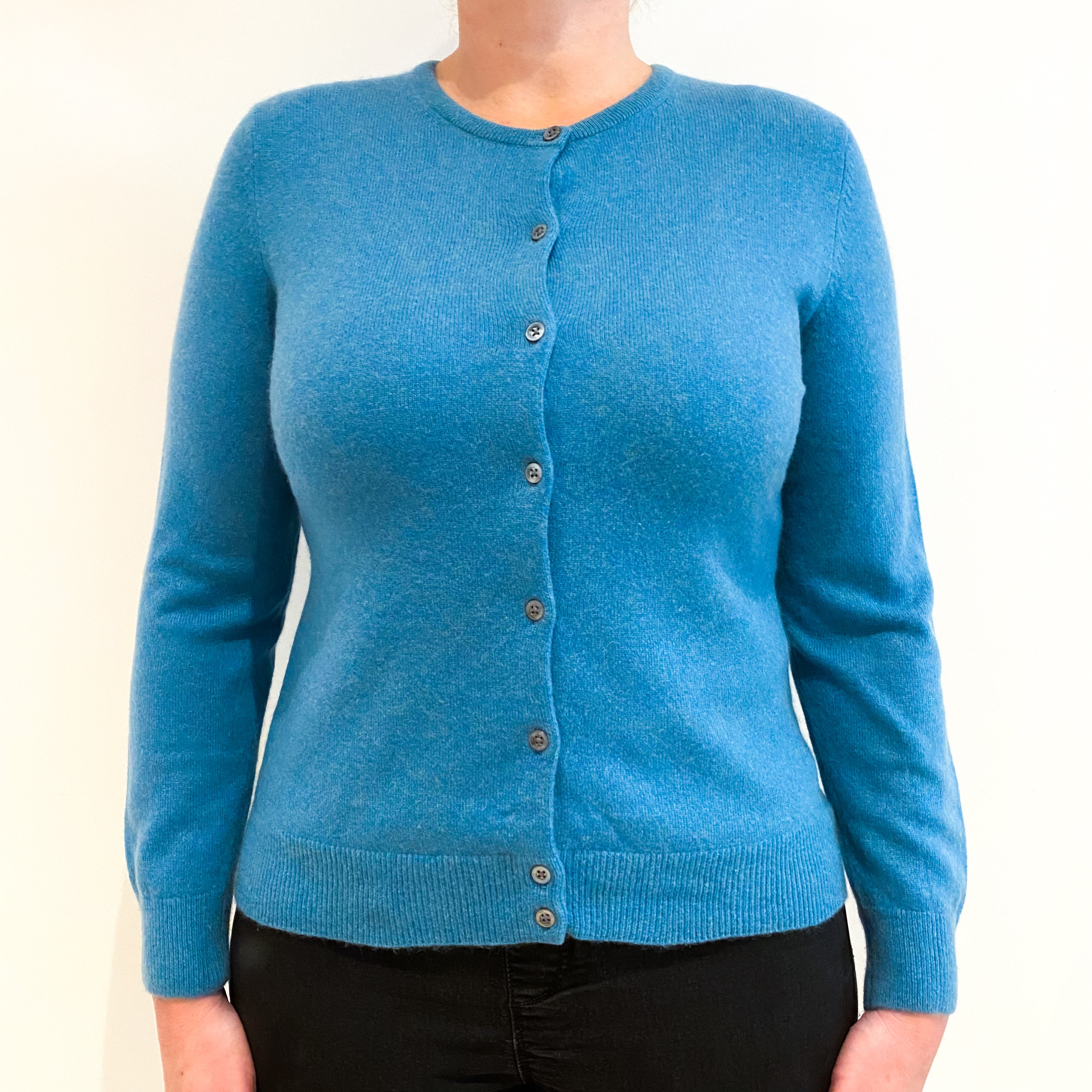 Turquoise Blue Cashmere Crew Neck Cardigan Large