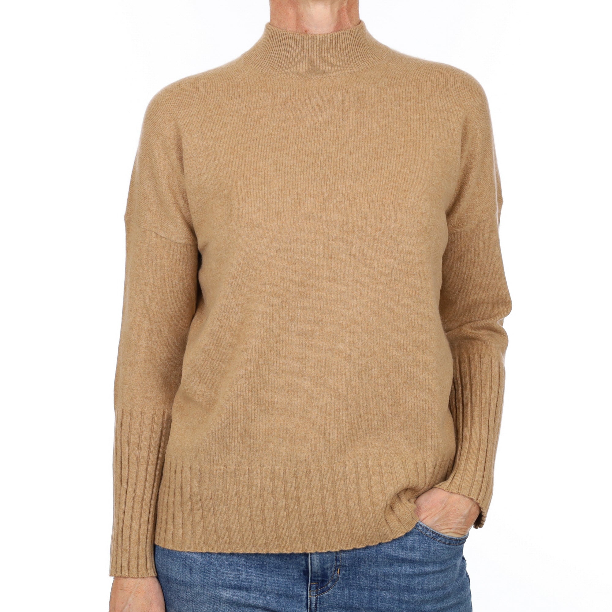 Caramel Brown Cashmere Polo Neck Jumper Small