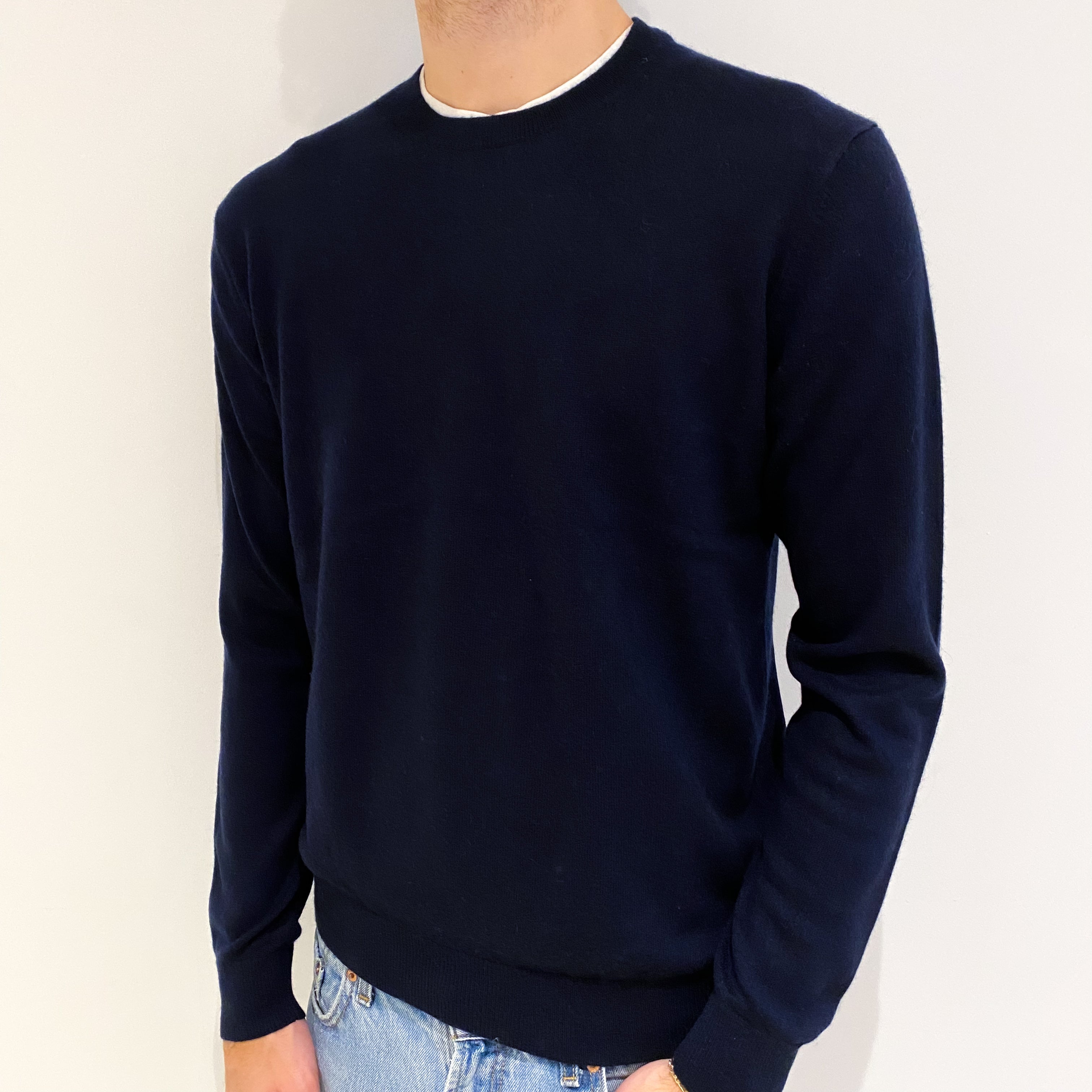 Men's Navy Blue Cashmere Crew Neck Jumper Large