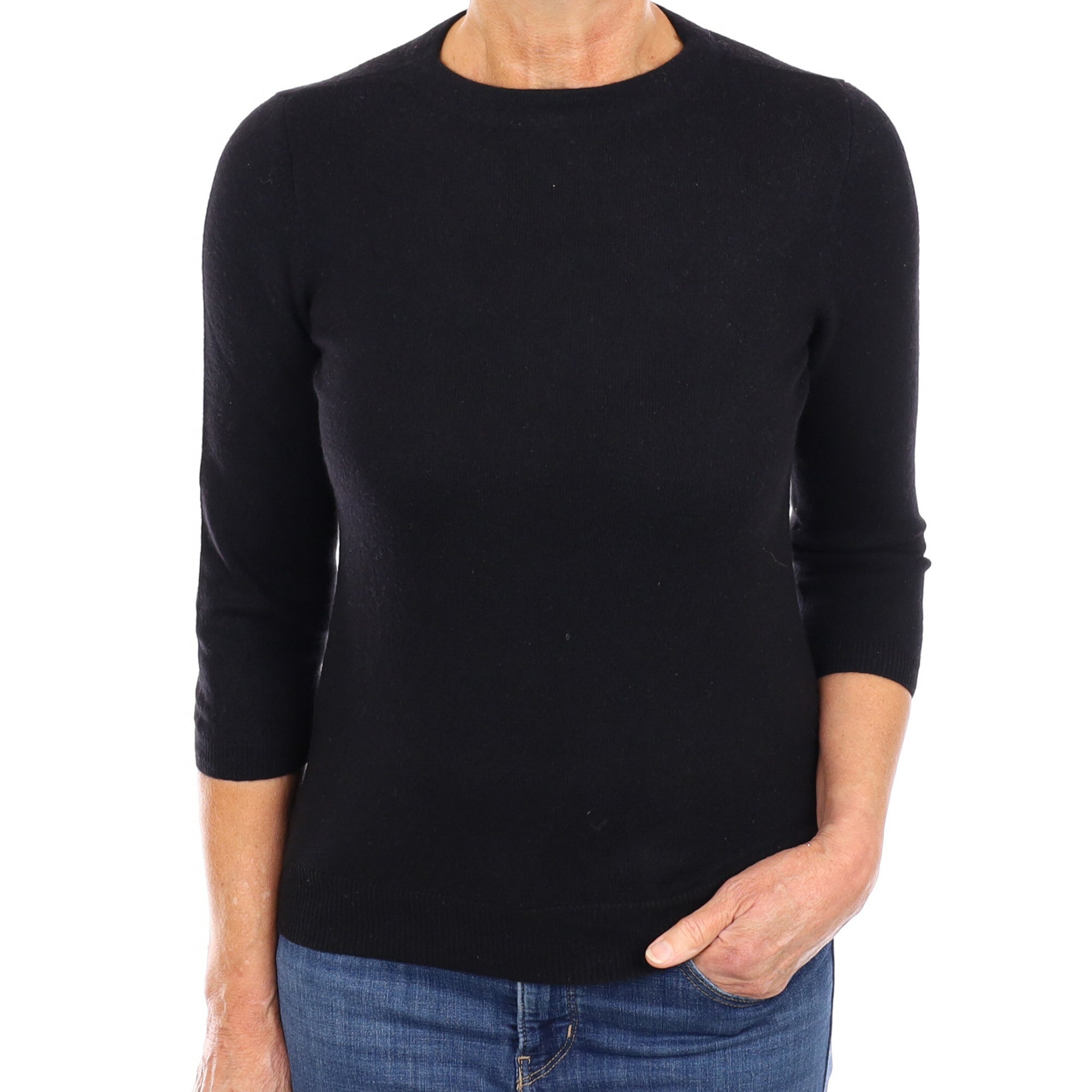 Black 3/4 Sleeve Cashmere Turtle Neck Jumper Medium