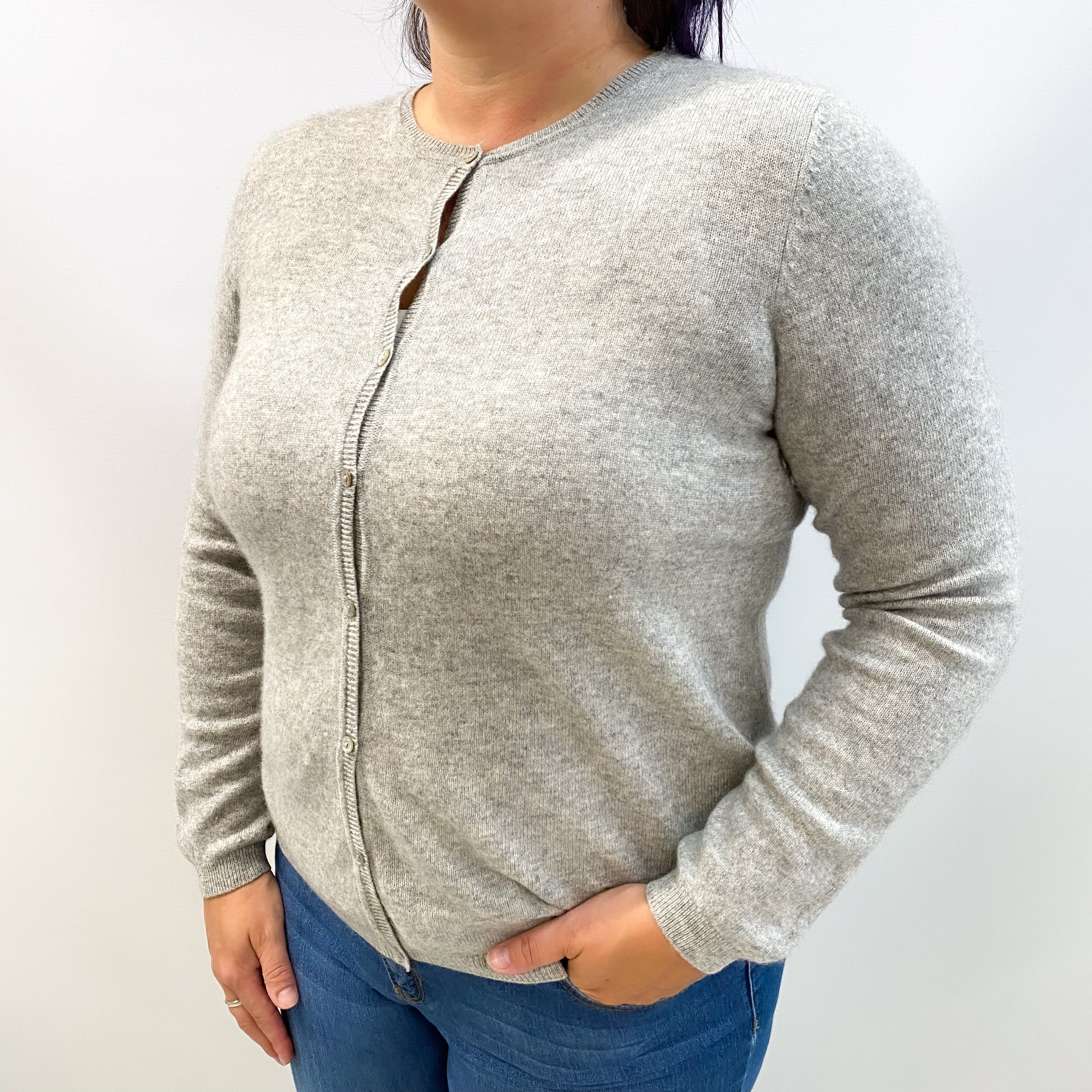 Smoke Grey Cashmere Crew Neck Cardigan Large