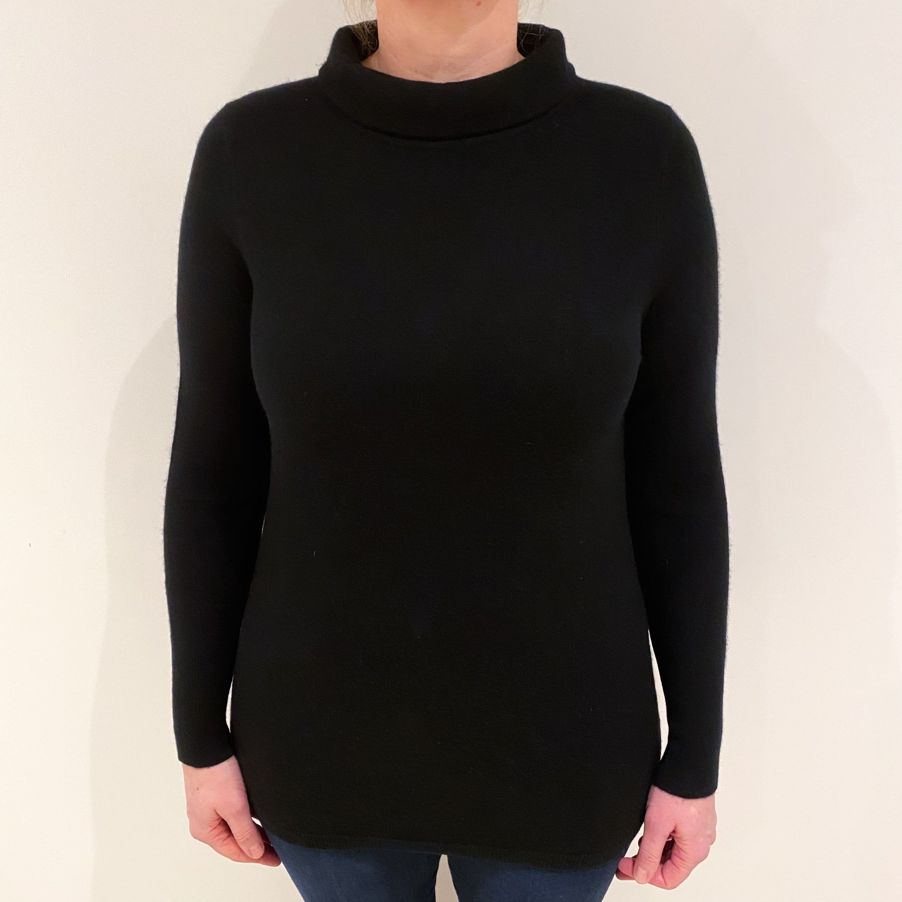 Black Cashmere Funnel Neck Jumper Large