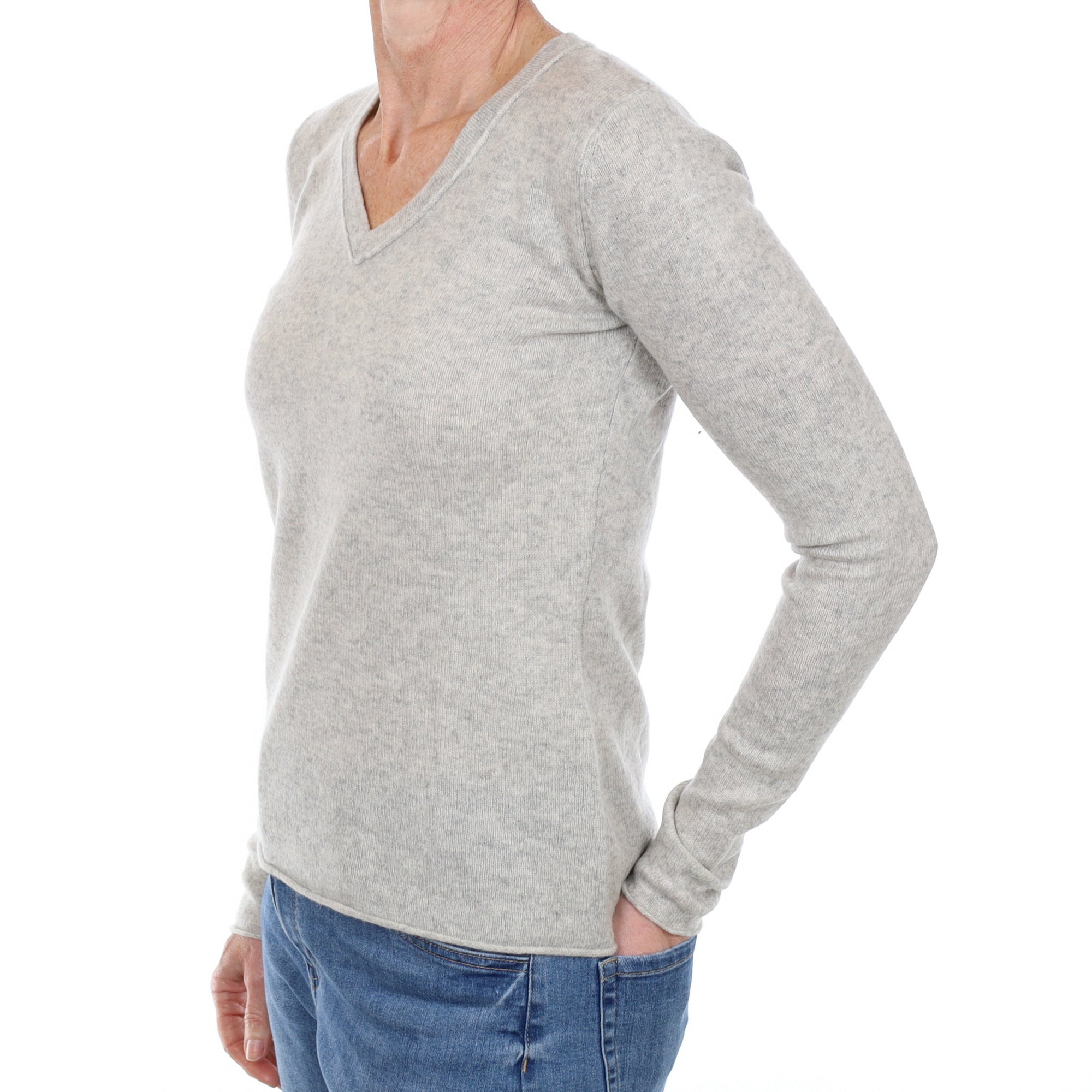 Smoke Grey Cashmere V Neck Jumper Small
