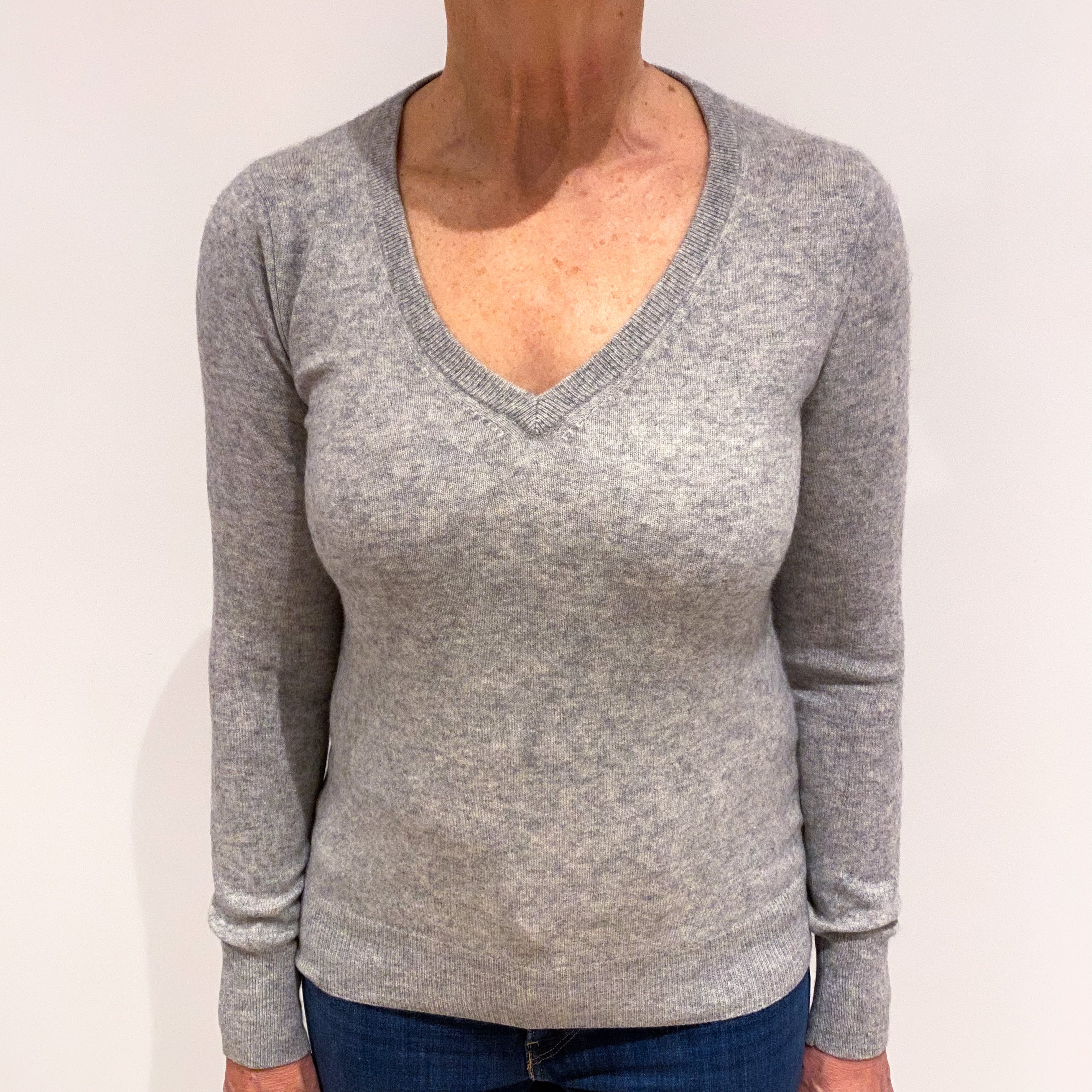 Smoke Grey Cashmere V Neck Jumper Medium