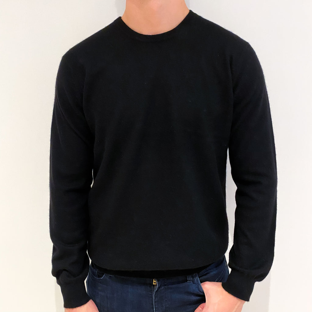 Men's Black Cashmere Crew Neck Jumper Extra Large