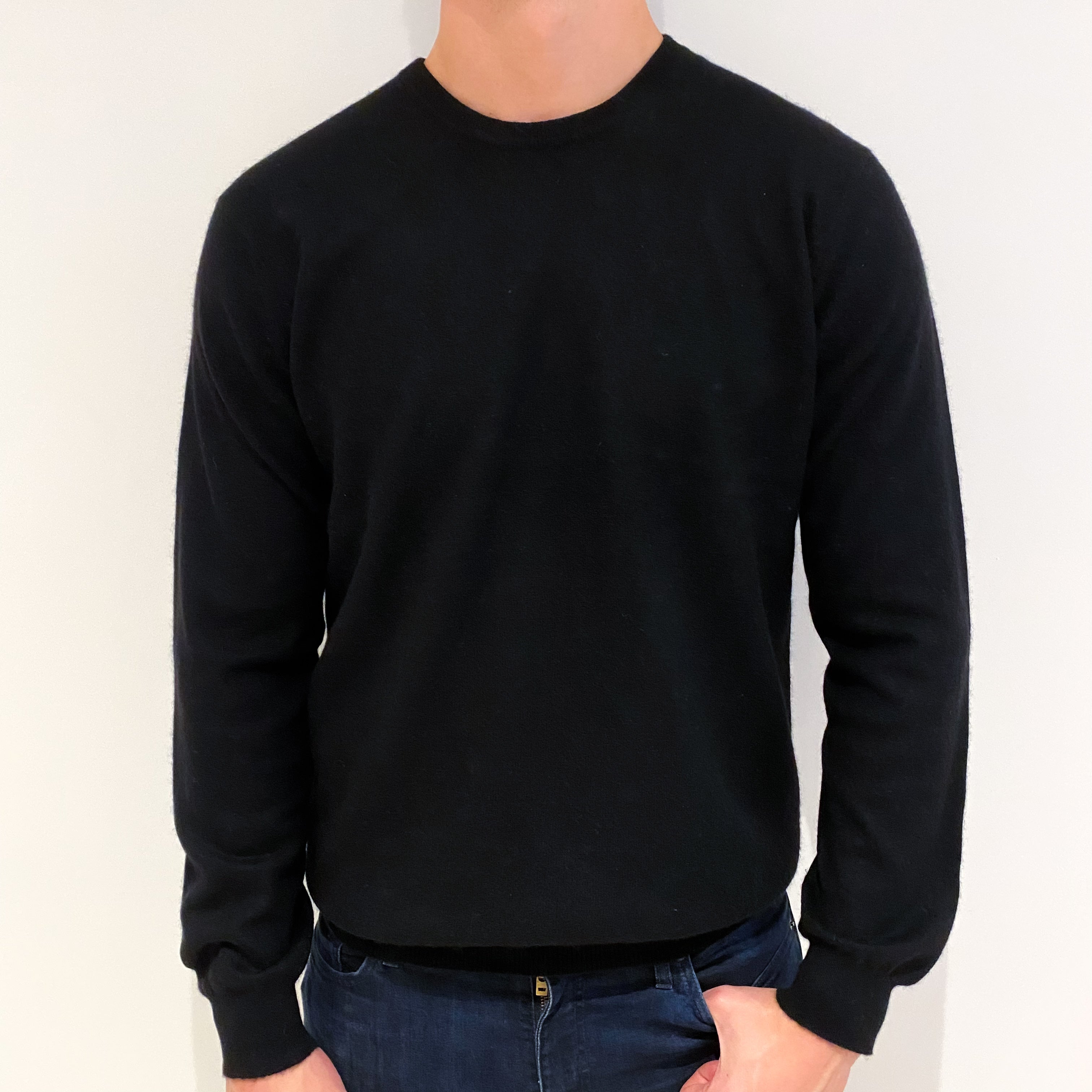 Men's Black Cashmere Crew Neck Jumper Extra Large