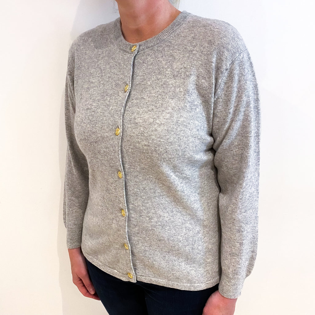 Smoke Grey Cashmere Crew Neck Cardigan Large