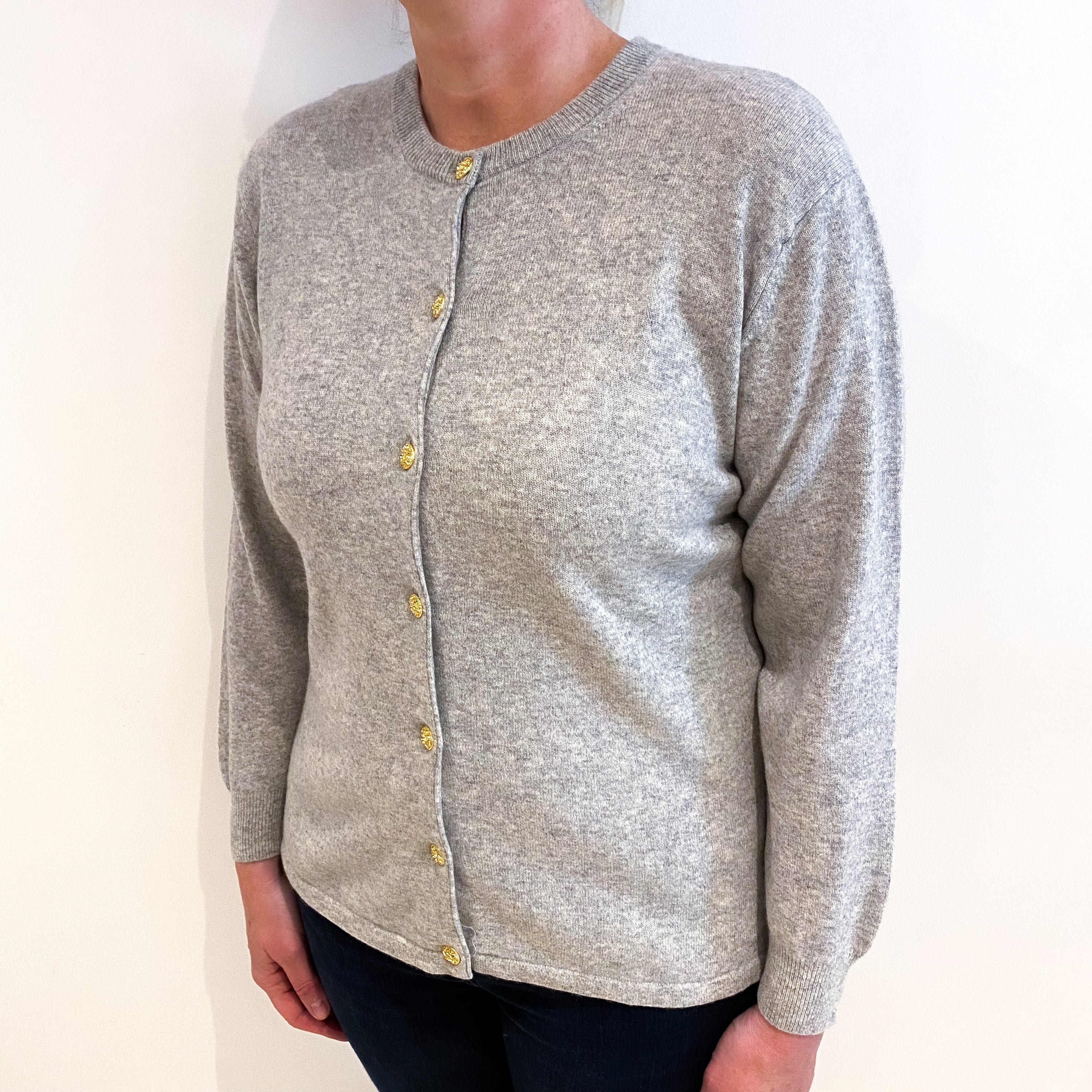 Smoke Grey Cashmere Crew Neck Cardigan Large