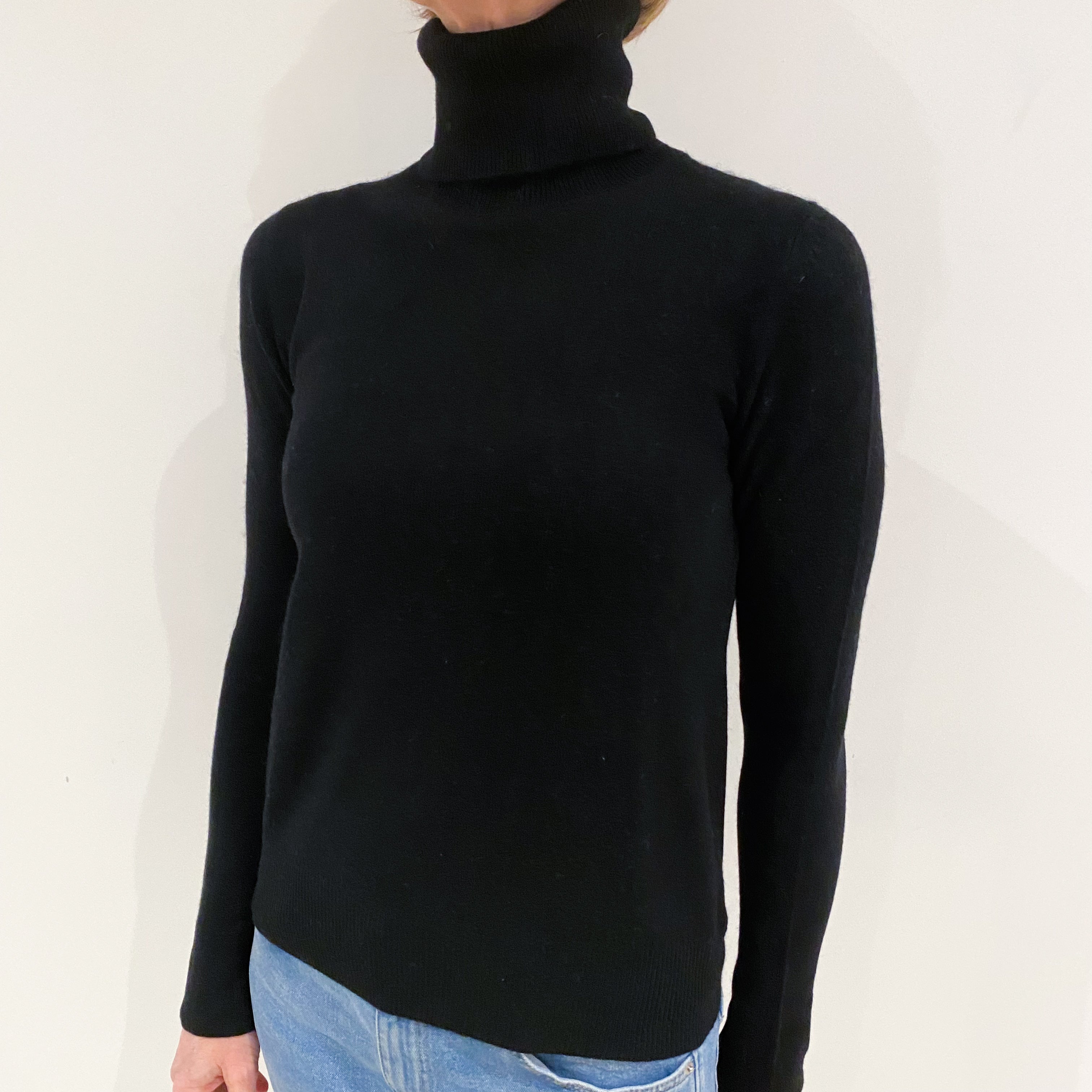 Black Cashmere Polo Neck Jumper Small