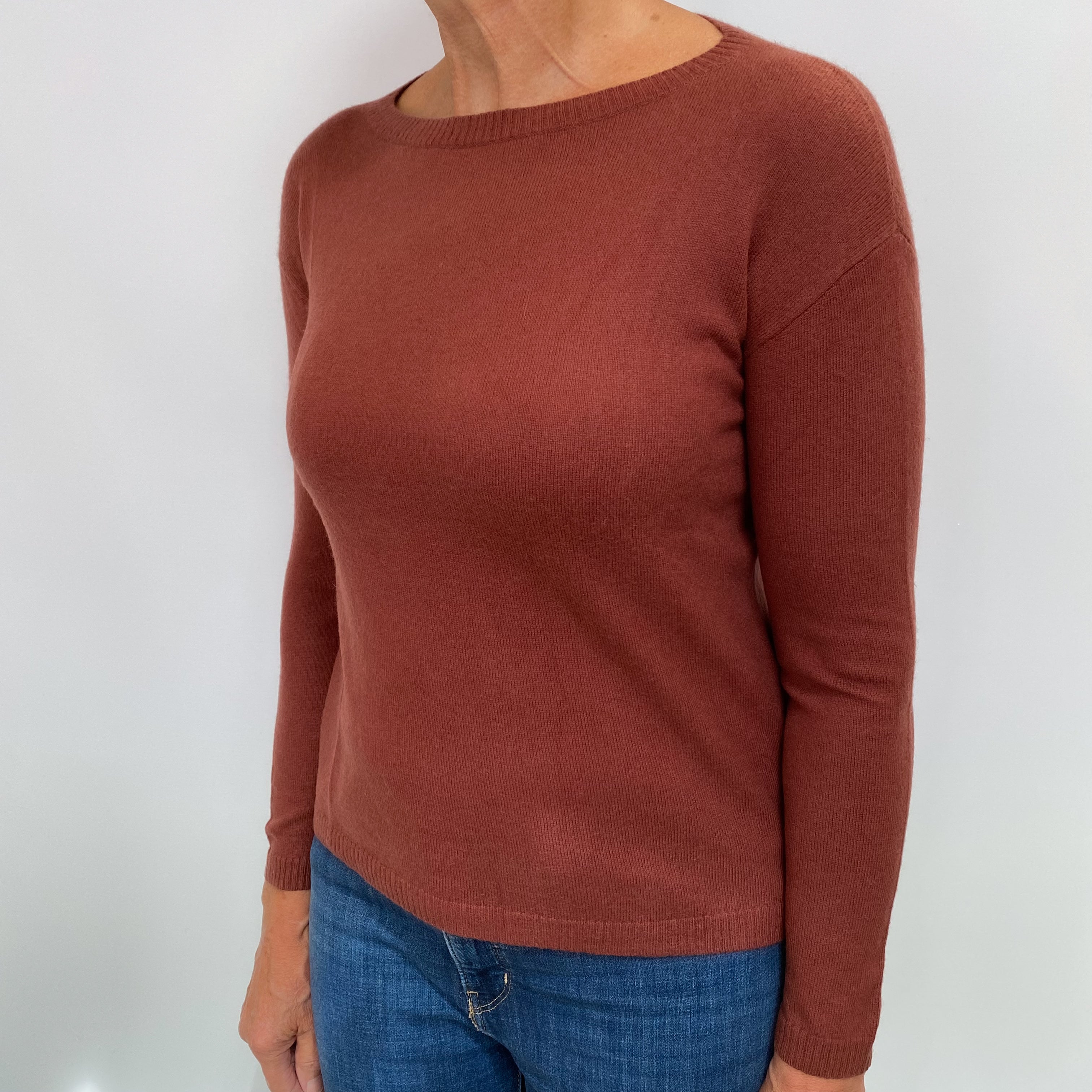 Rust Brown Cashmere Crew Neck Jumper Medium