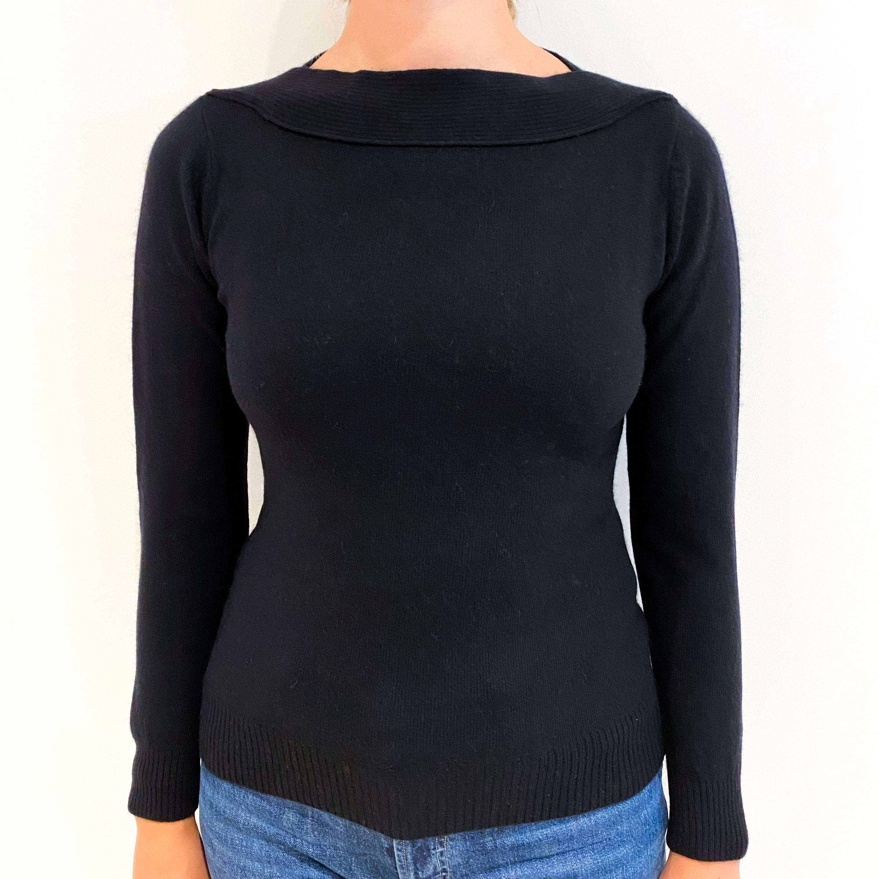 Jet Black Cashmere Crew Neck Jumper Small
