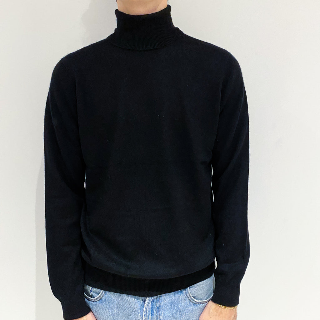 Men's Black Cashmere Polo Neck Jumper Large