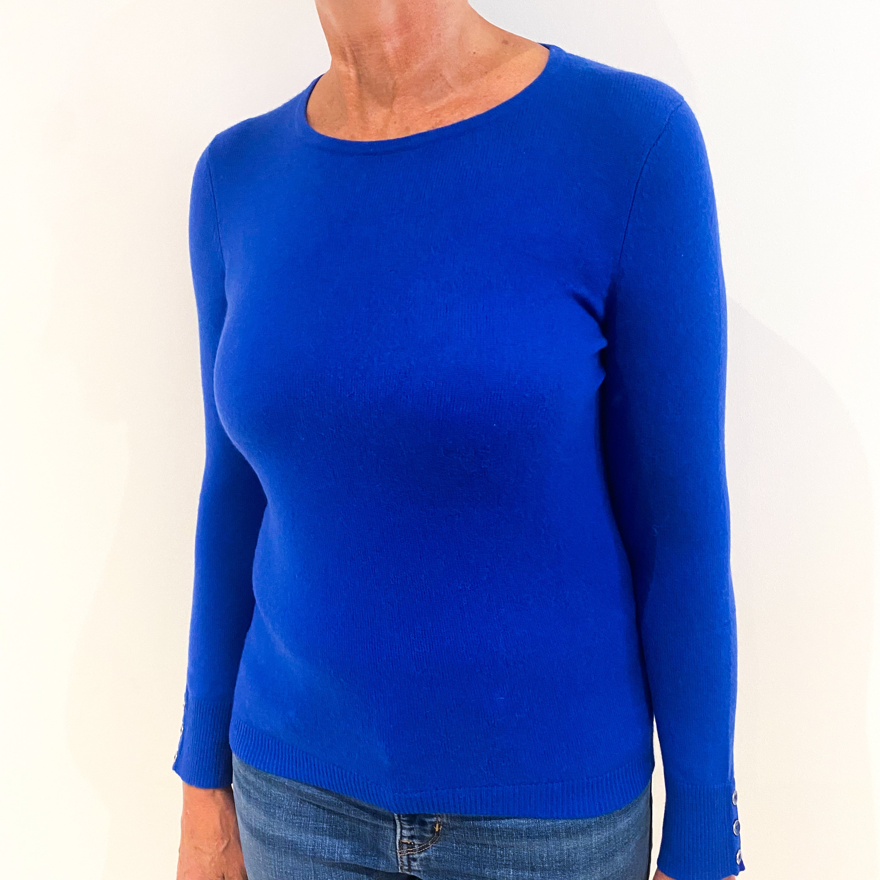 Cobalt Blue Cashmere Crew Neck Jumper Medium