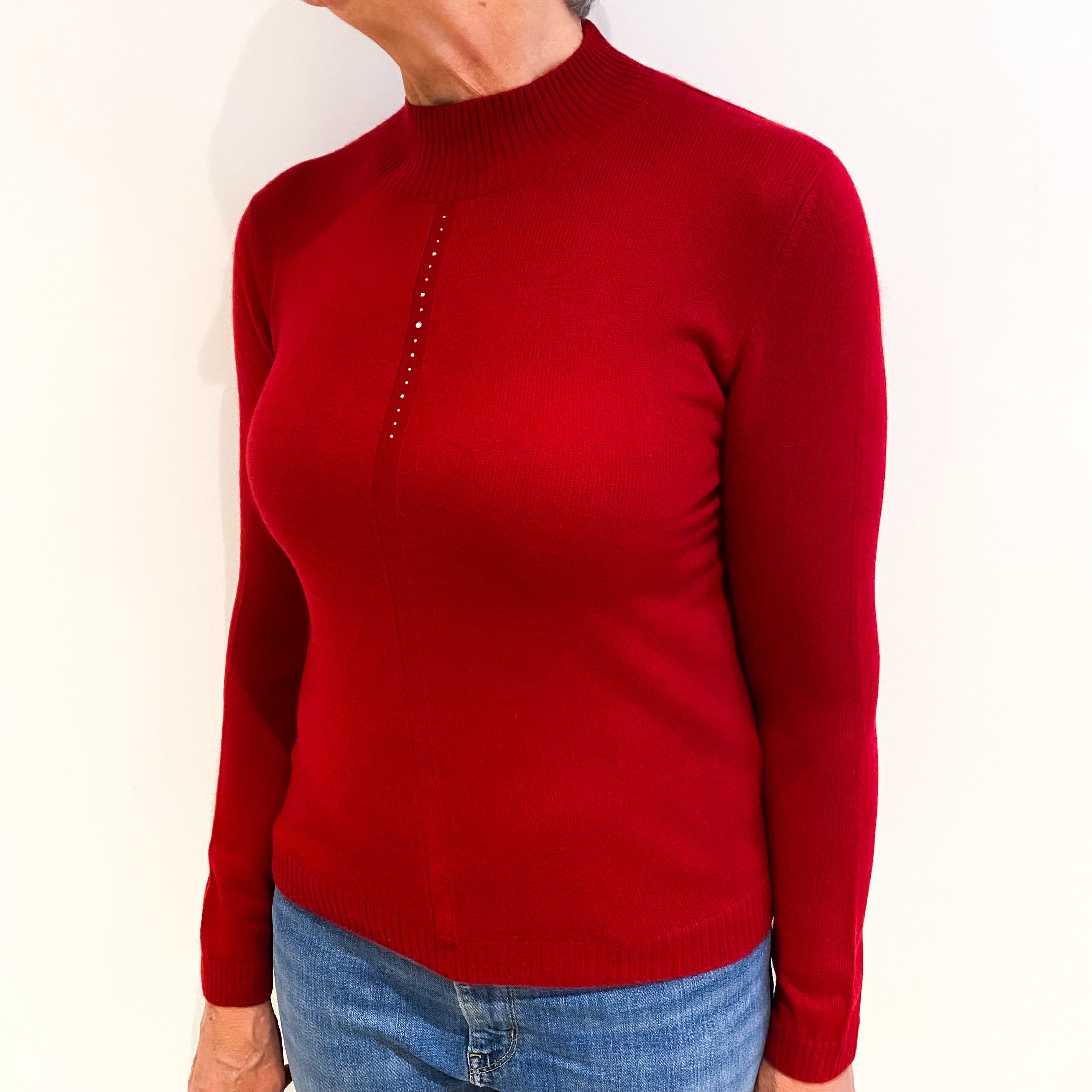 Post Box Red Cashmere Polo Neck Jumper Medium
