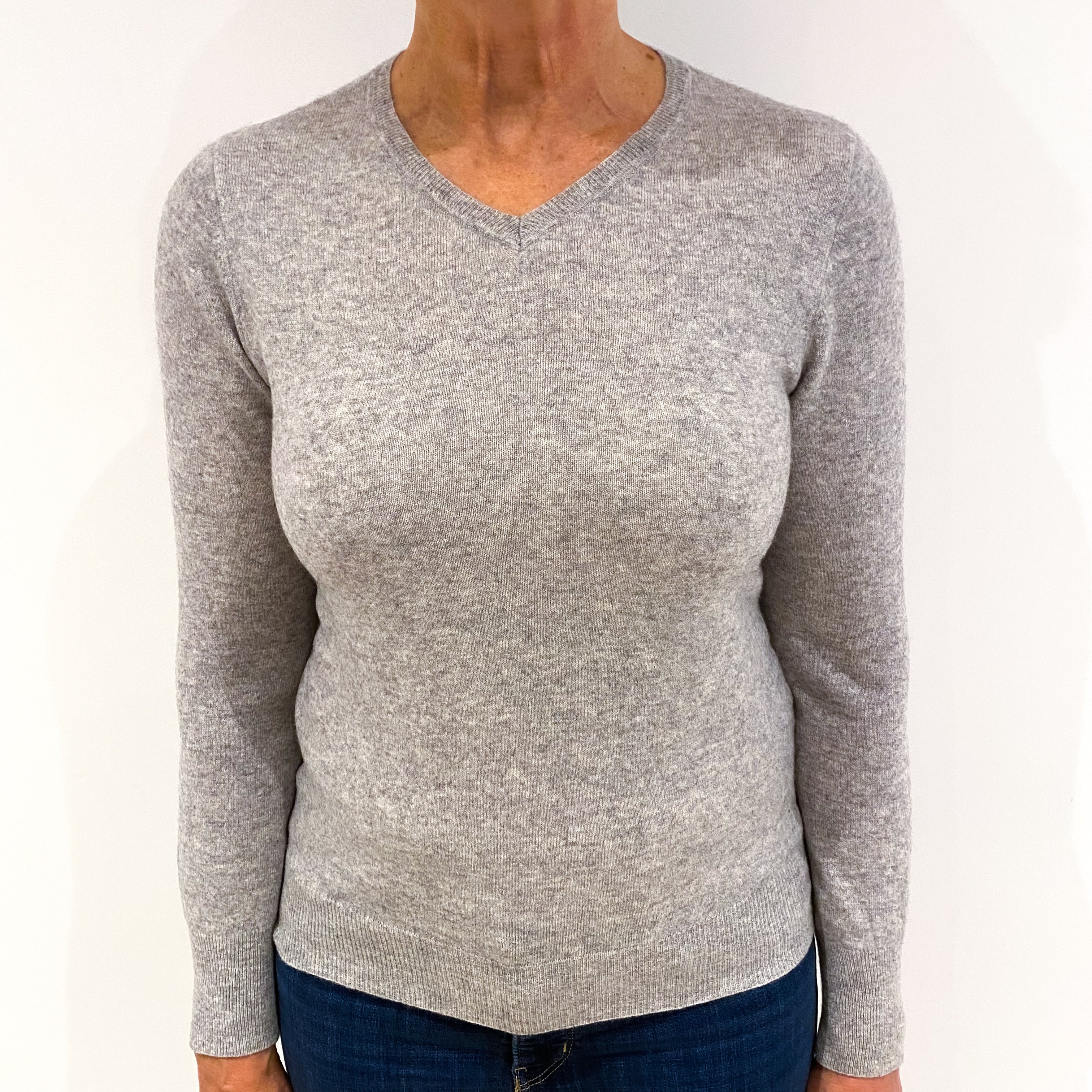 Ash Grey Cashmere V-Neck Jumper Medium