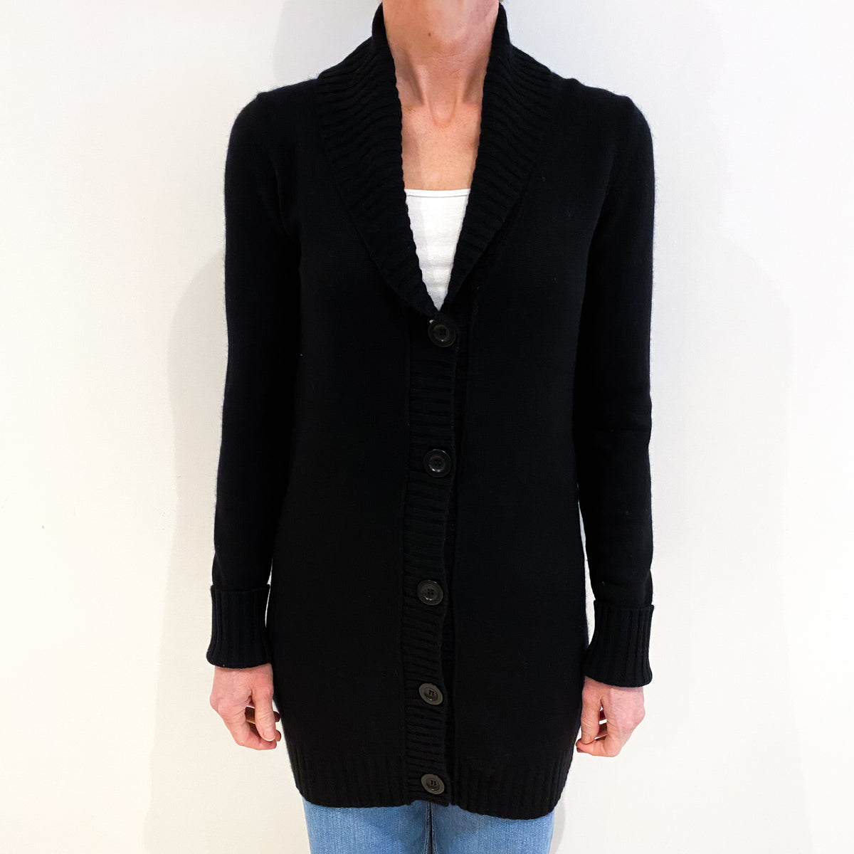 Juicy Couture Black Cashmere Shawl Collared Longline Cardigan Small