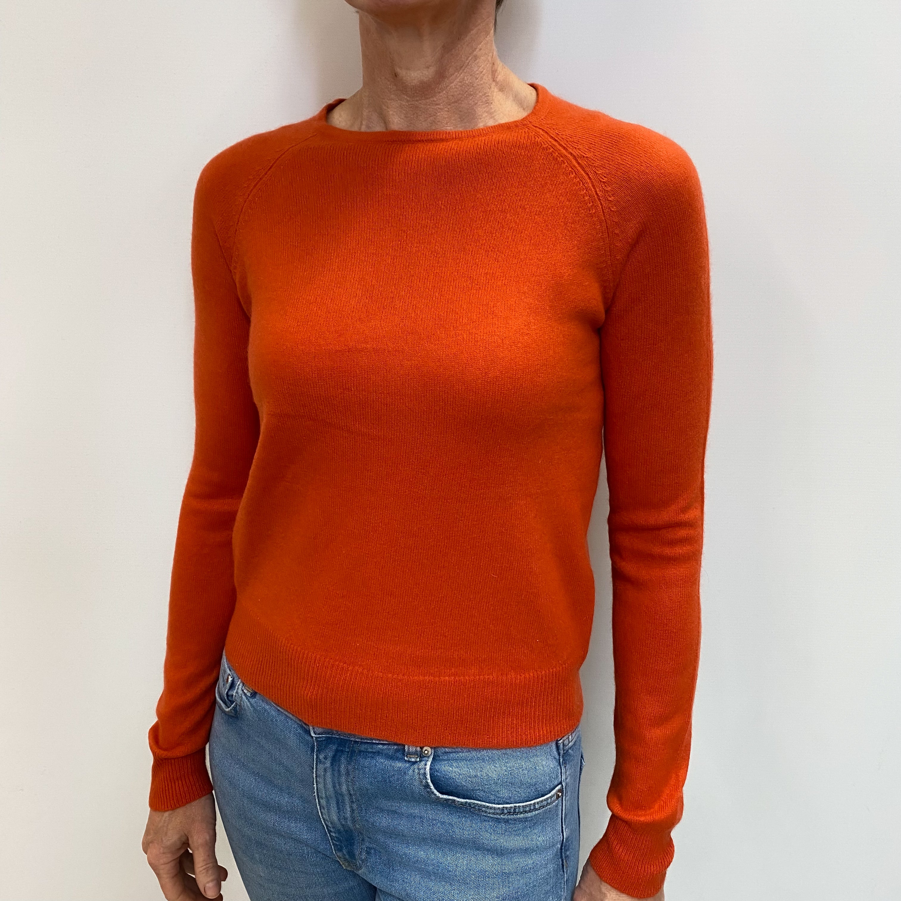 Pumpkin Orange Cashmere Crew Neck Jumper Small