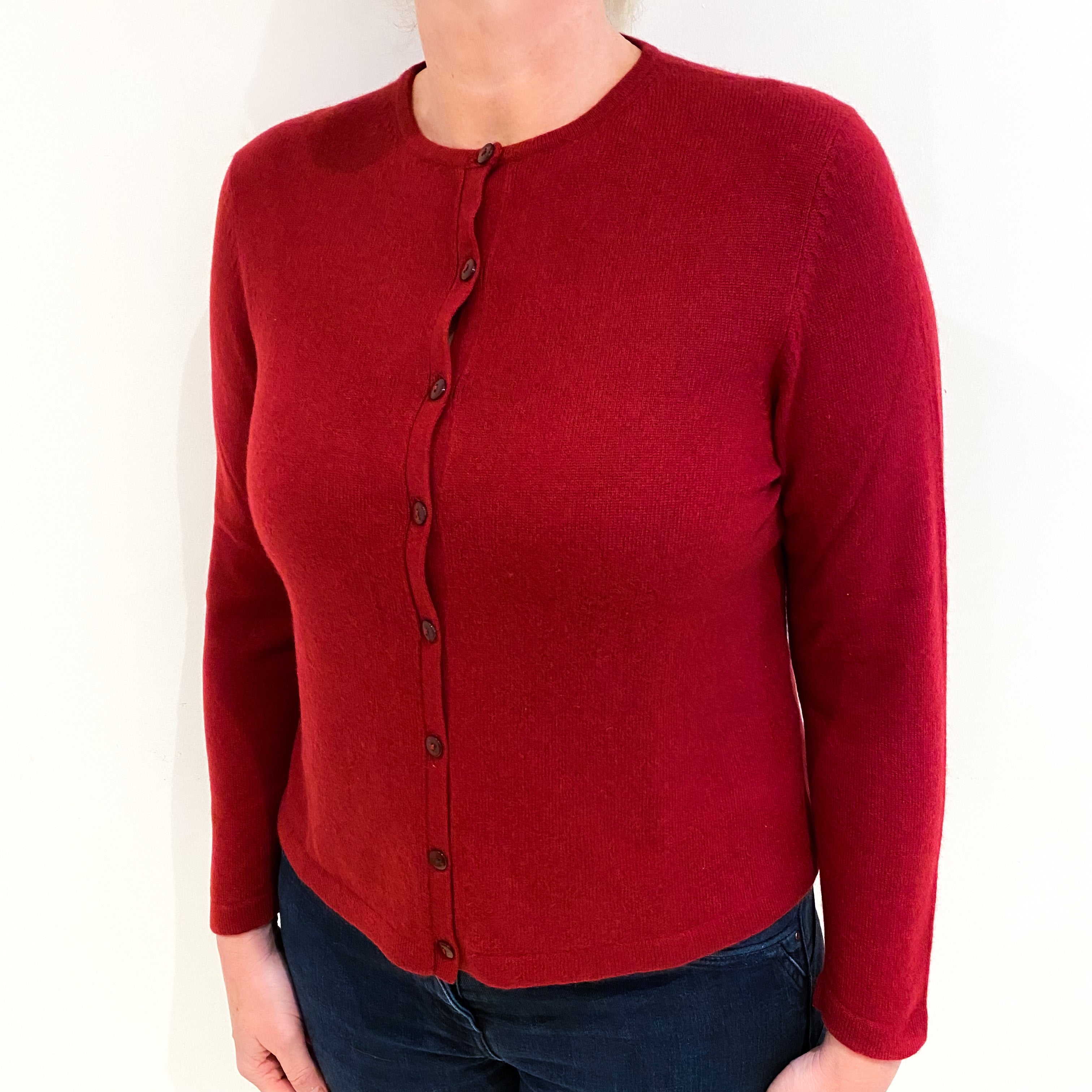 Crimson Red Cashmere Crew Neck Cardigan Large