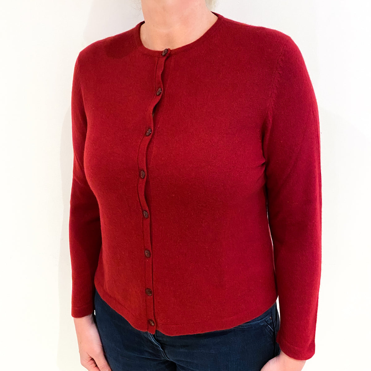 Crimson Red Cashmere Crew Neck Cardigan Large